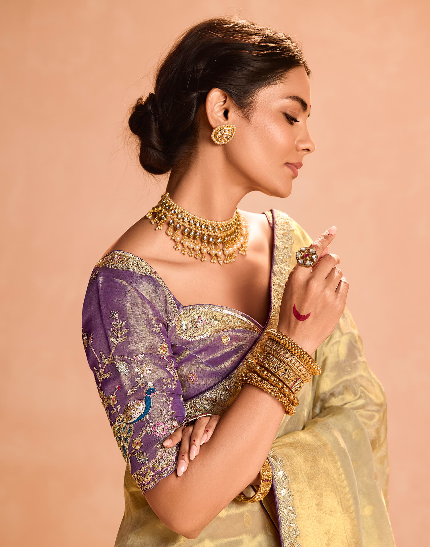 Beige Silk Weaving Kanjivaram Saree