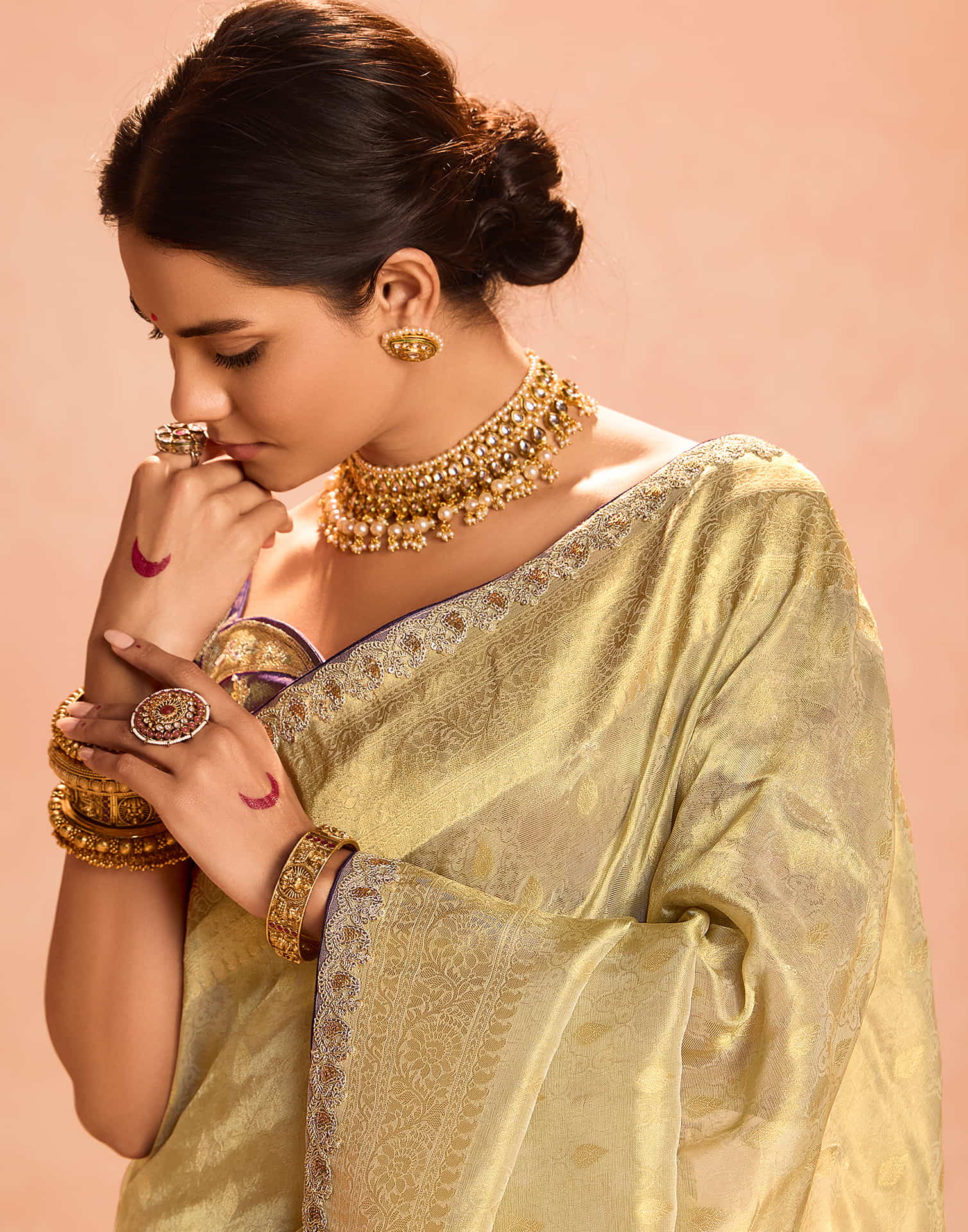 Beige Silk Weaving Kanjivaram Saree