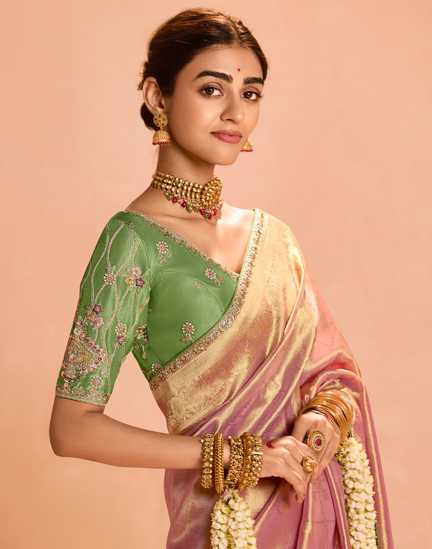 Light Pink Silk Weaving Kanjivaram Saree