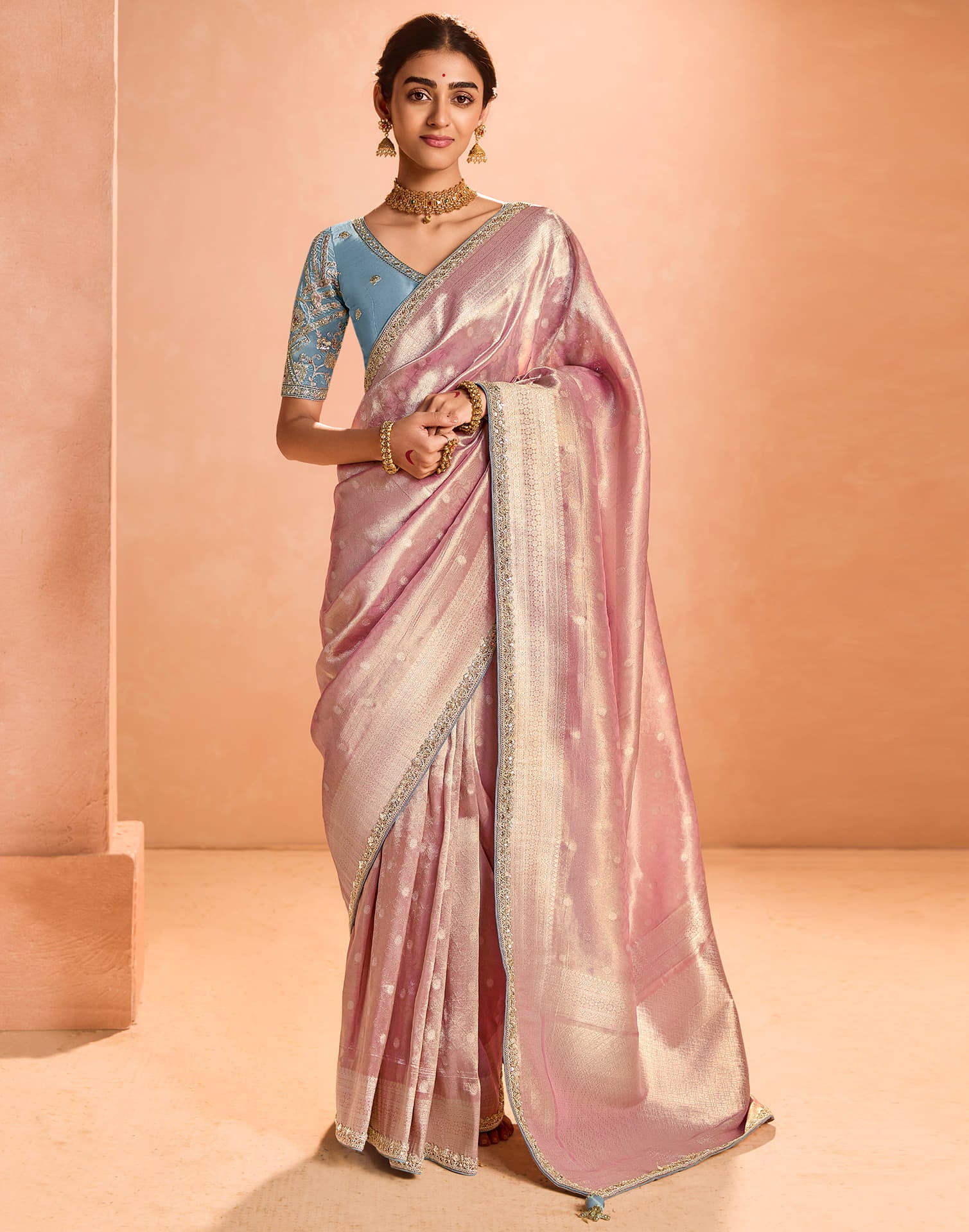 Pink Silk Weaving Kanjivaram Saree