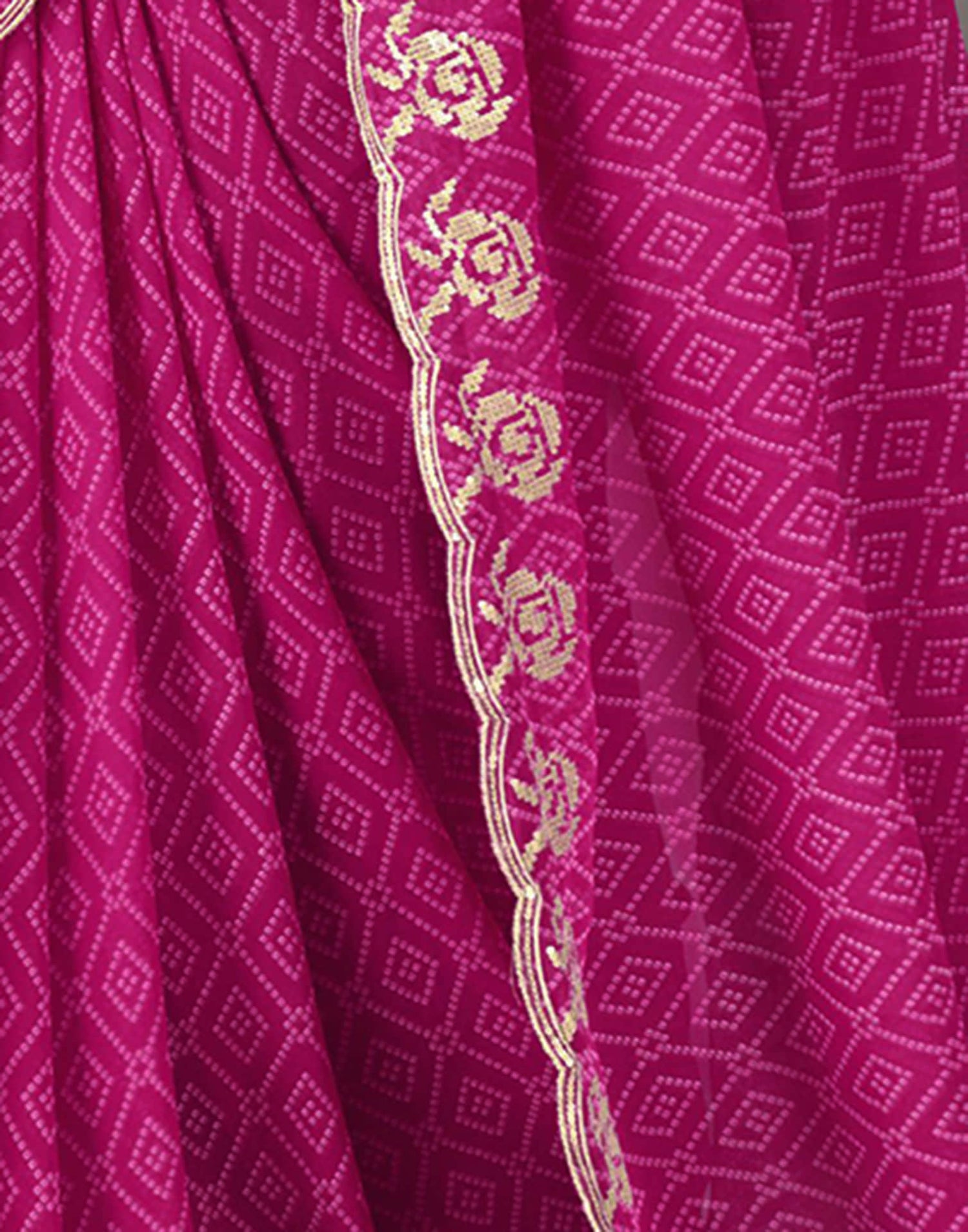 Rani Pink Georgette Printed Bandhani Saree