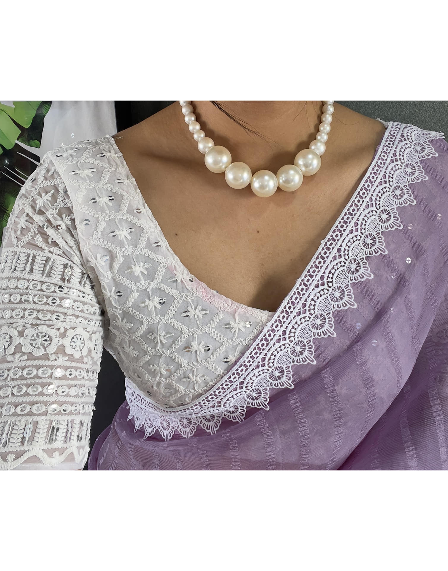 Light Purple Chiffon Lace Solid Saree