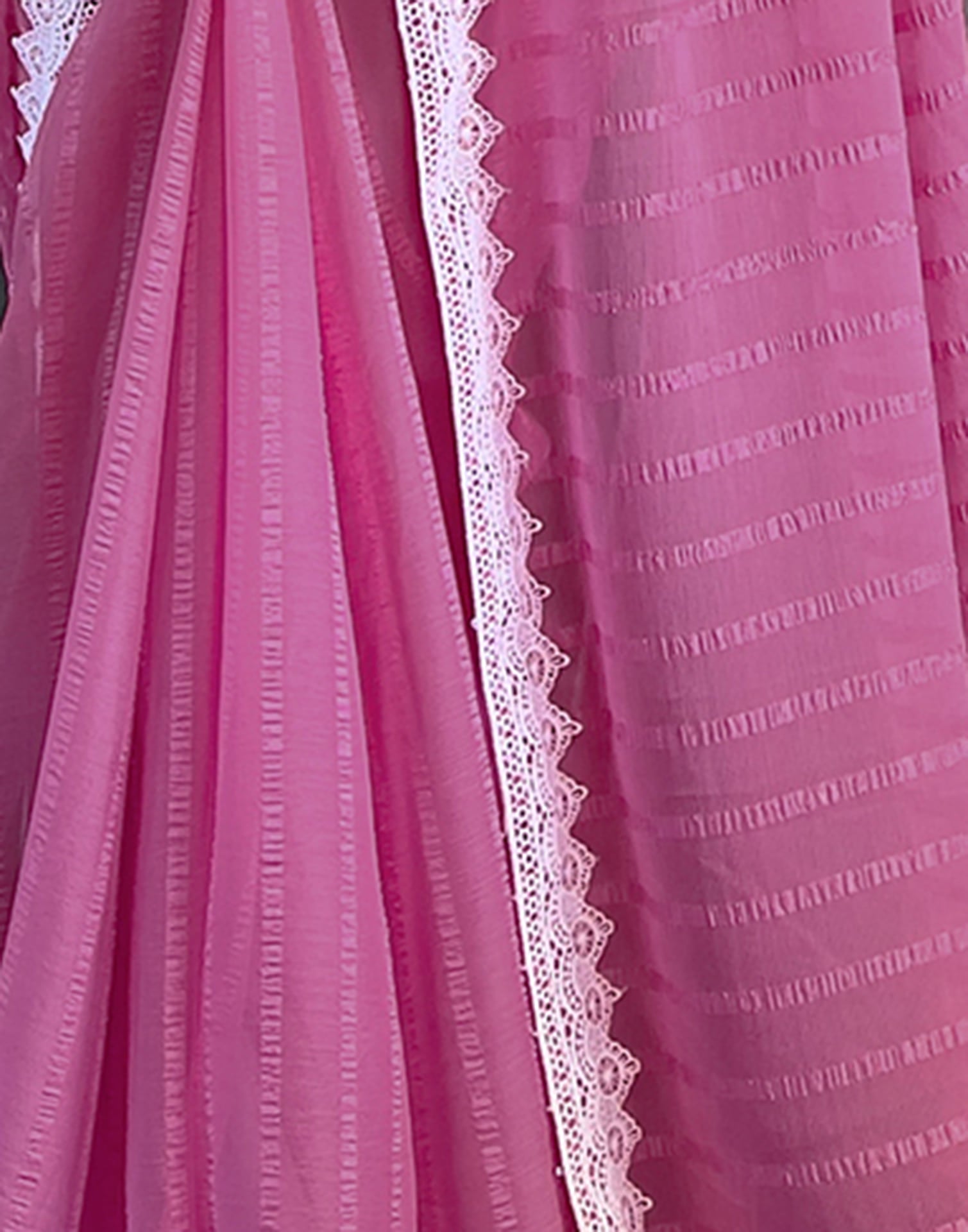 Pink Chiffon Lace Solid Saree