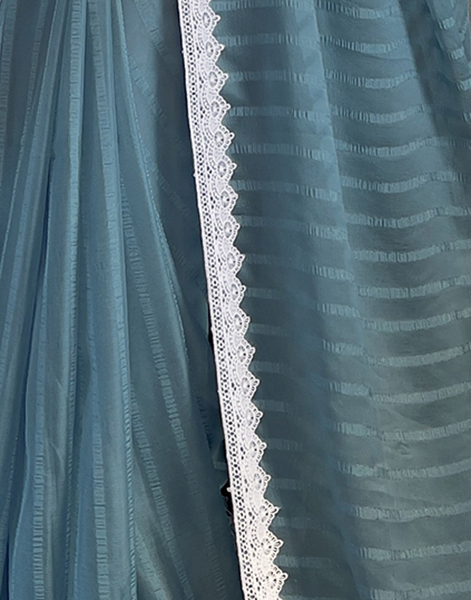 Grey Chiffon Lace Solid Saree