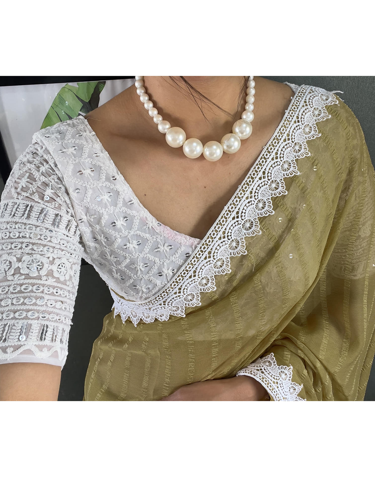 Mustard Yellow Chiffon Lace Solid Saree