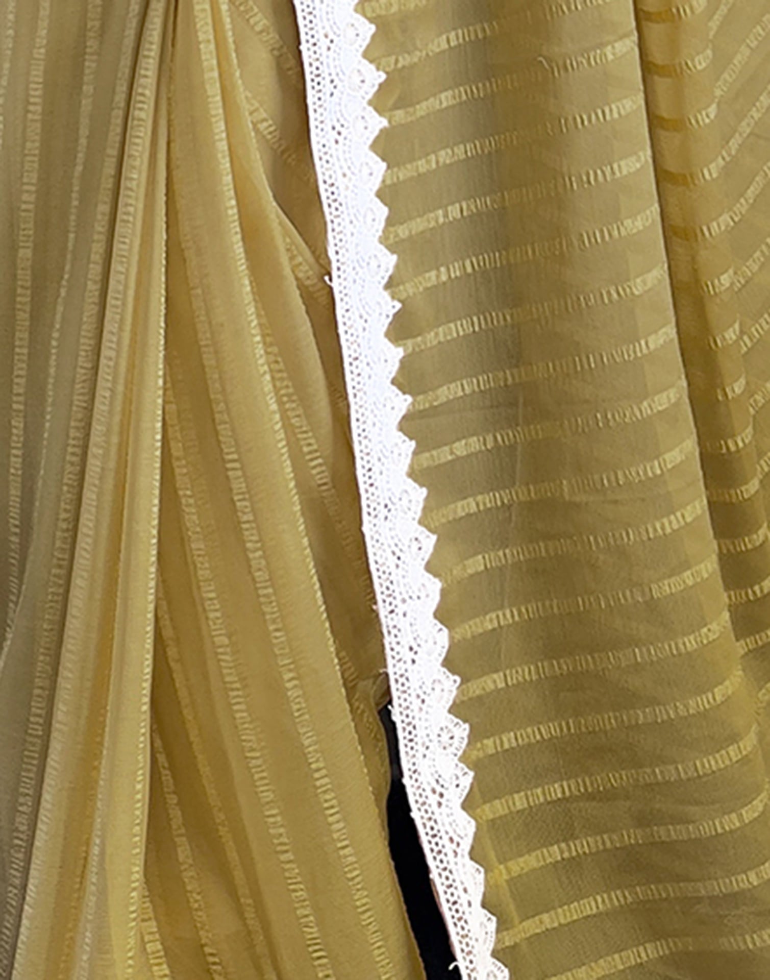 Mustard Yellow Chiffon Lace Solid Saree