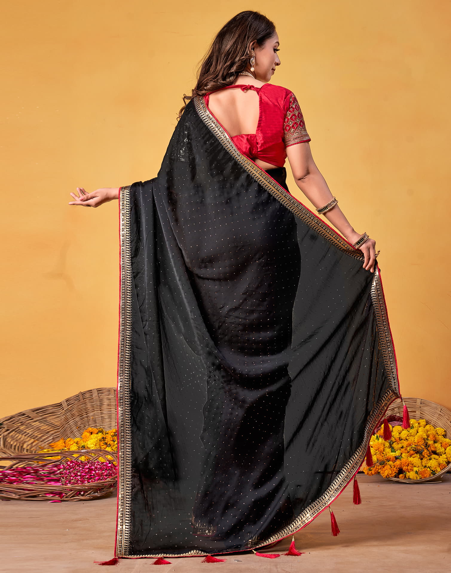Black Silk Stone Work Embellished Saree
