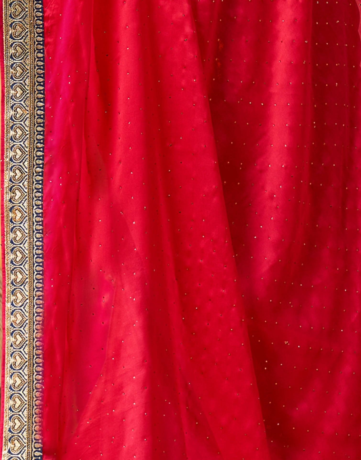 Dark Pink Silk Stone Work Embellished Saree