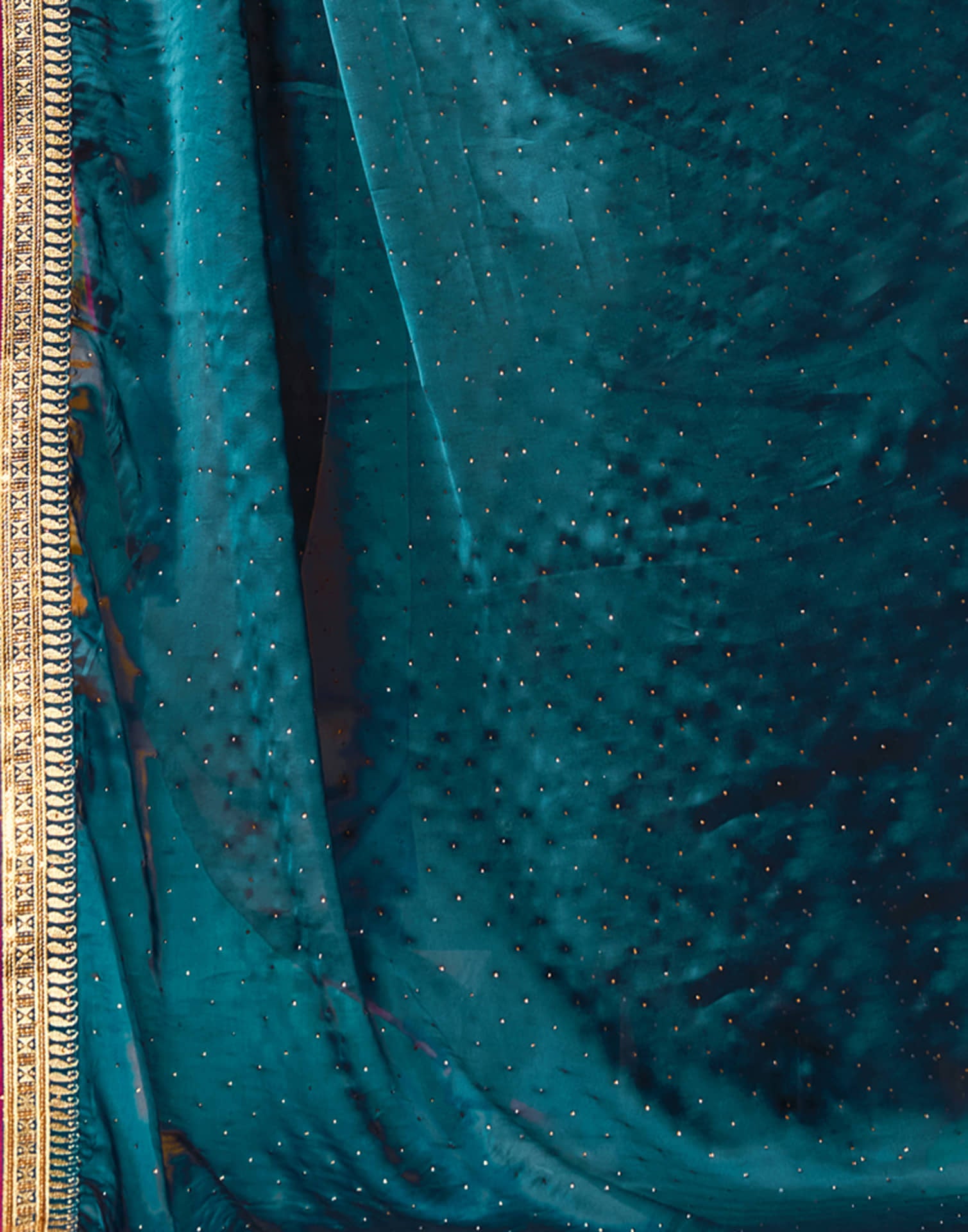 Rama Blue Silk Stone Work Embellished Saree