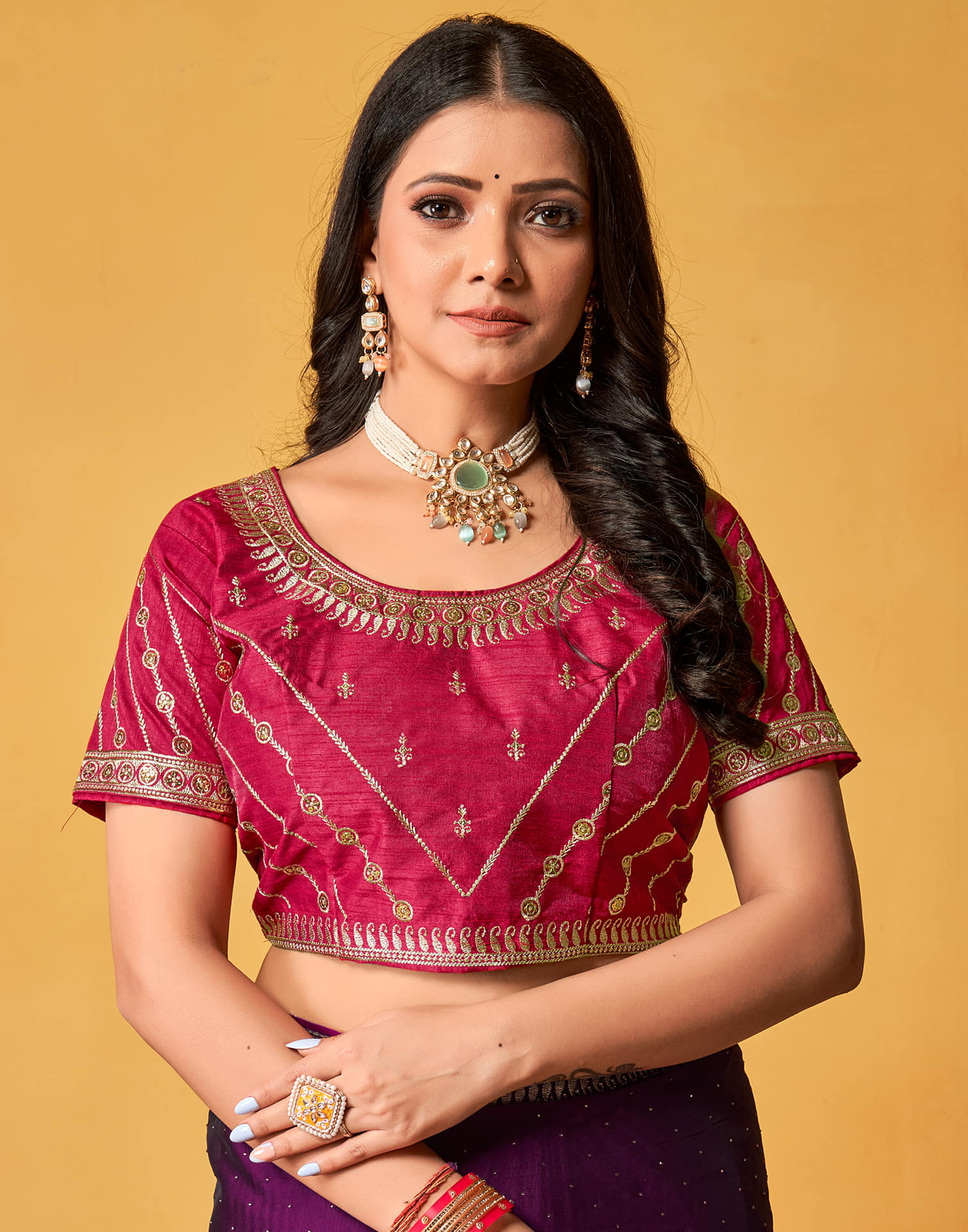 Purple Silk Stone Work Embellished Saree