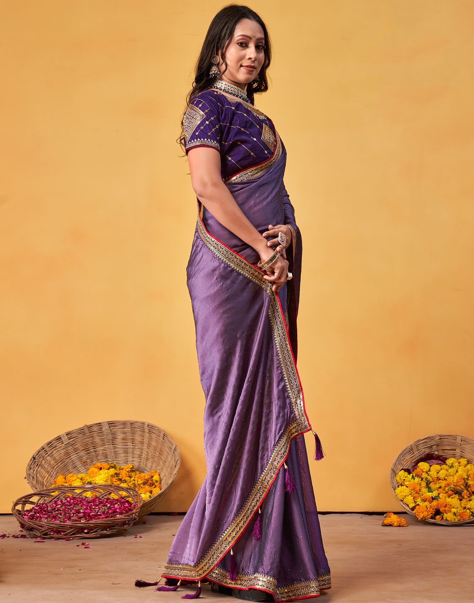 Light Purple Silk Stone Work Embellished Saree