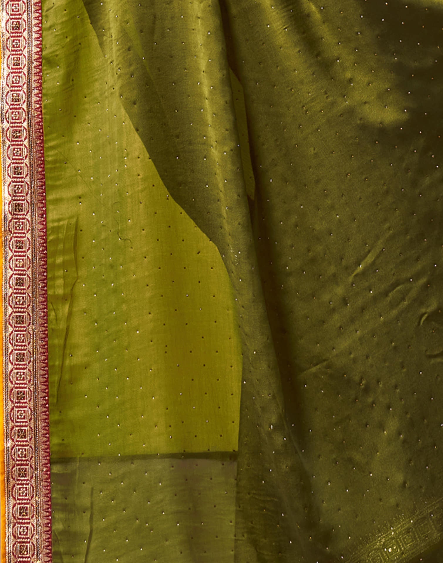 Olive Green Silk Stone Work Embellished Saree