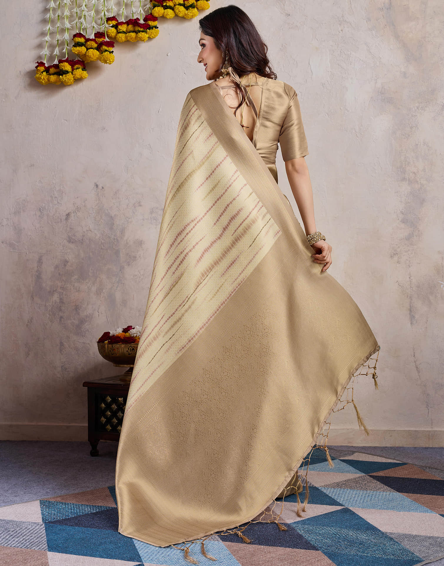 Cream Silk Weaving Saree
