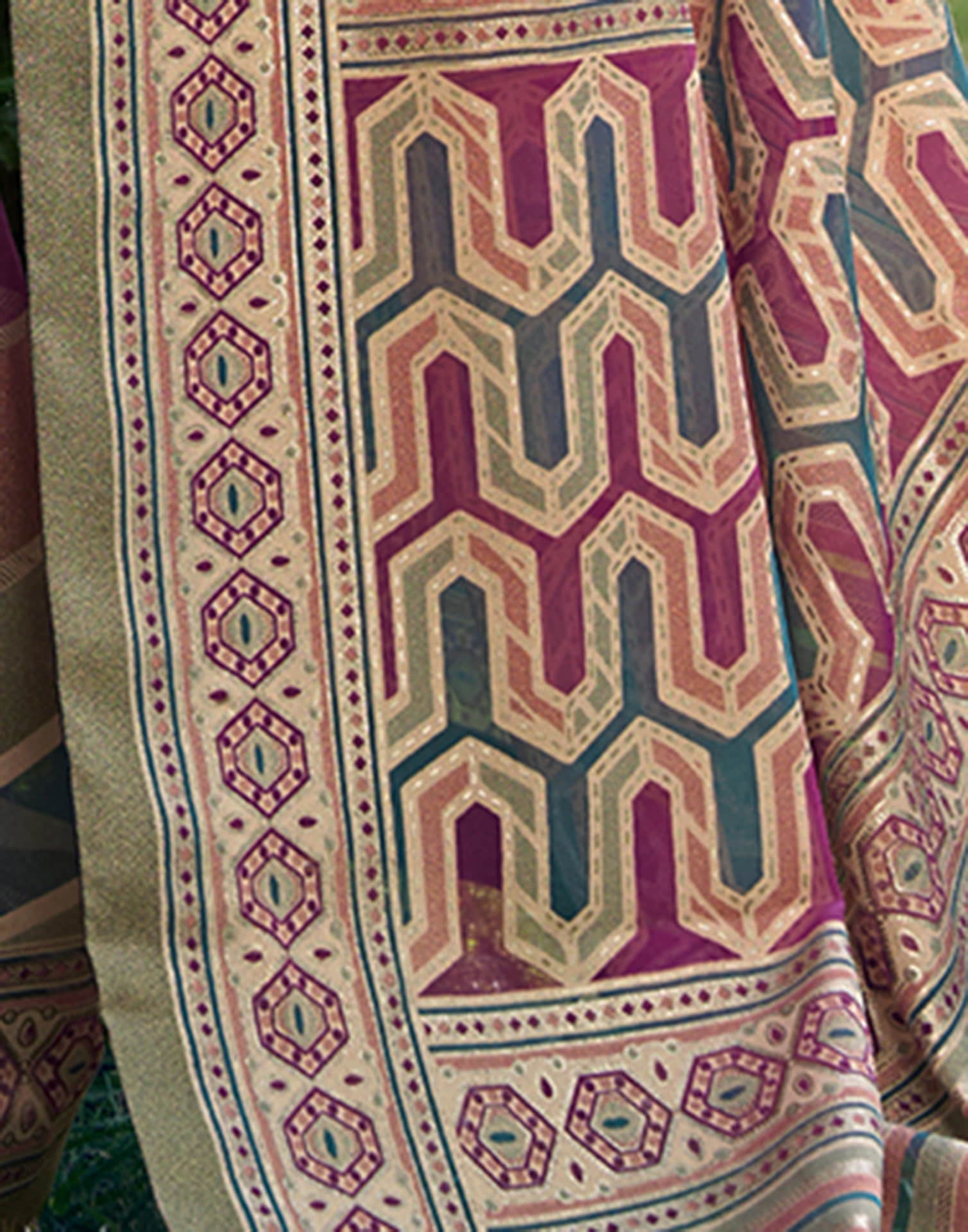 Army Green Georgette Laheriya Printed Saree
