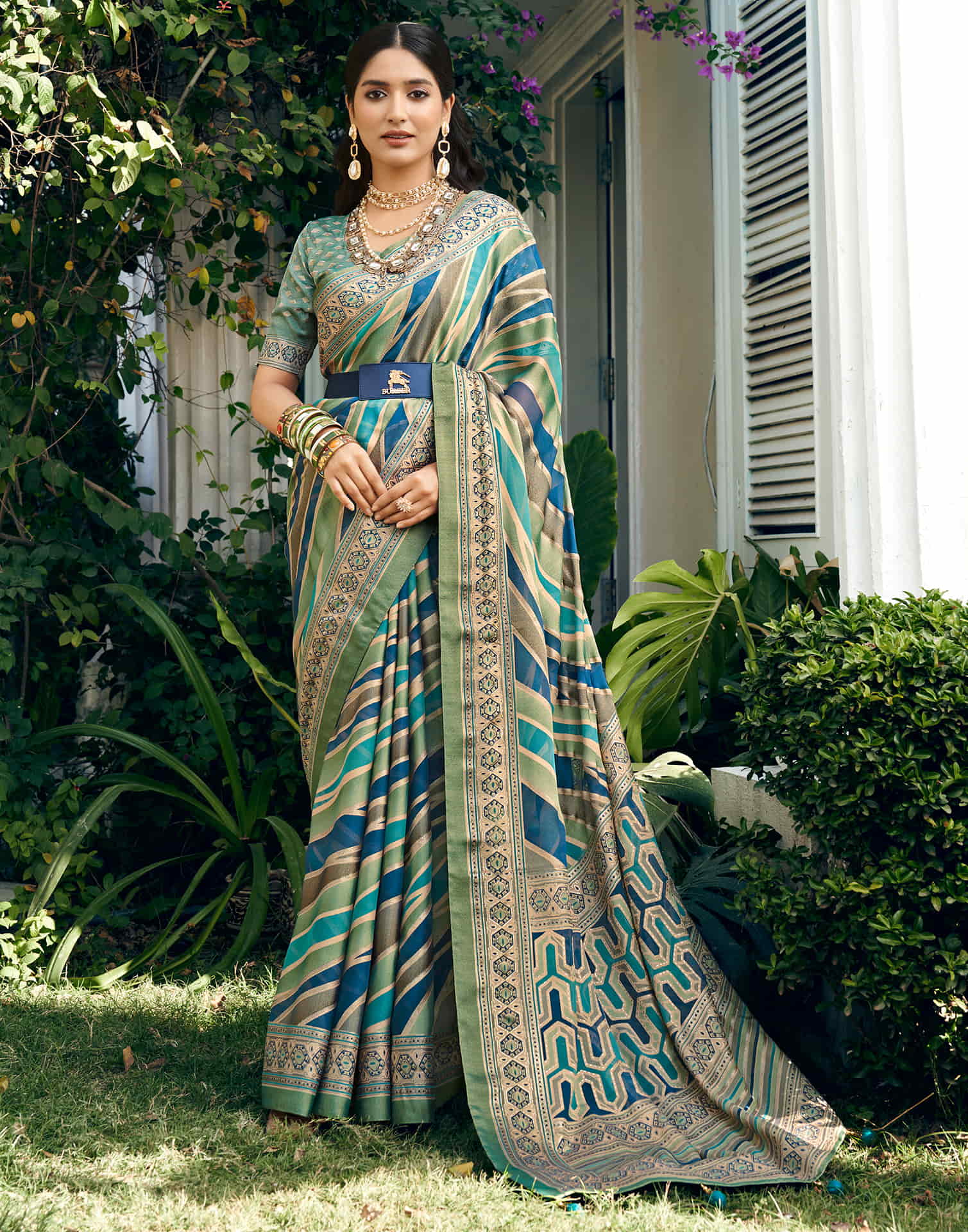Sea Green Georgette Laheriya Printed Saree