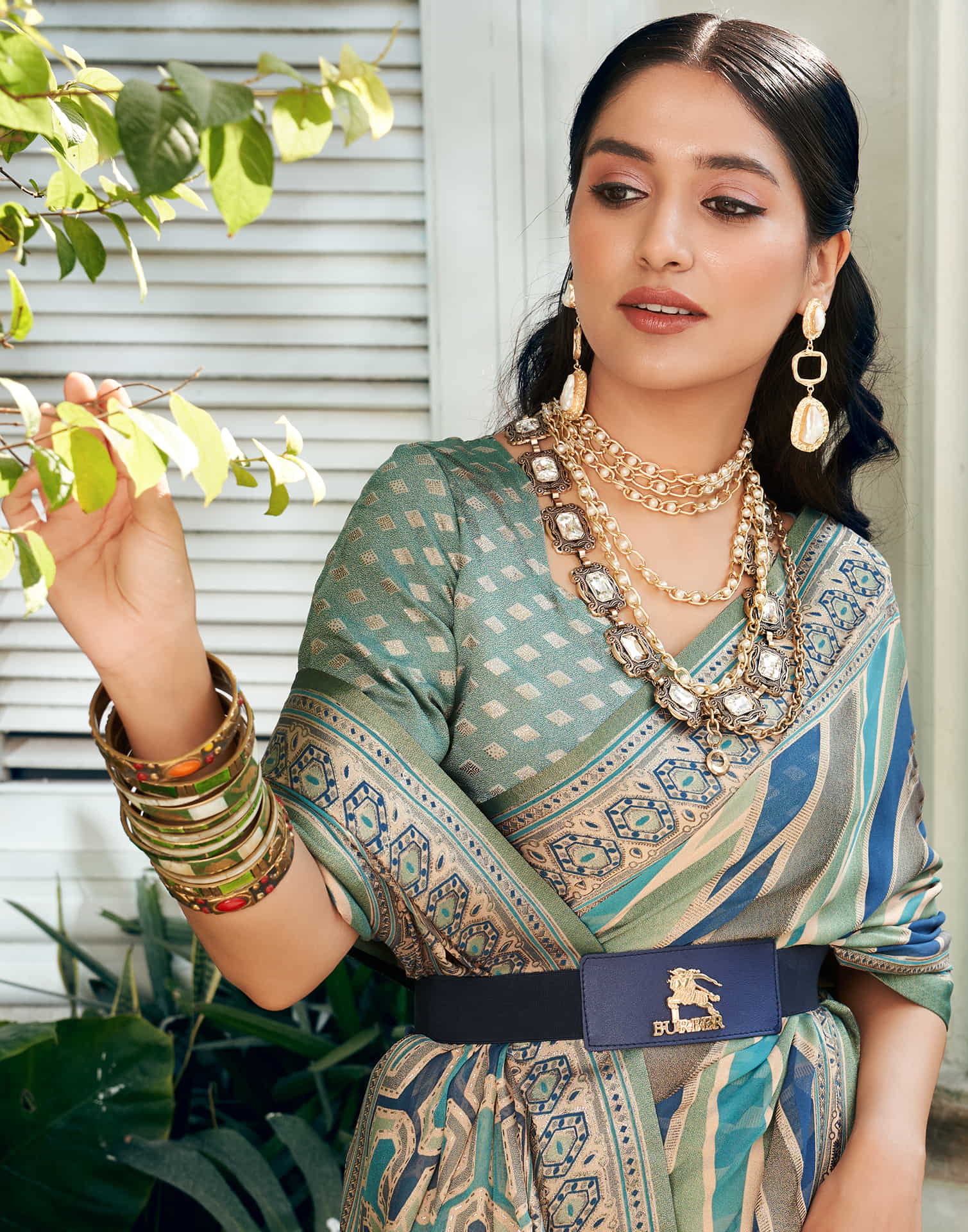 Sea Green Georgette Laheriya Printed Saree