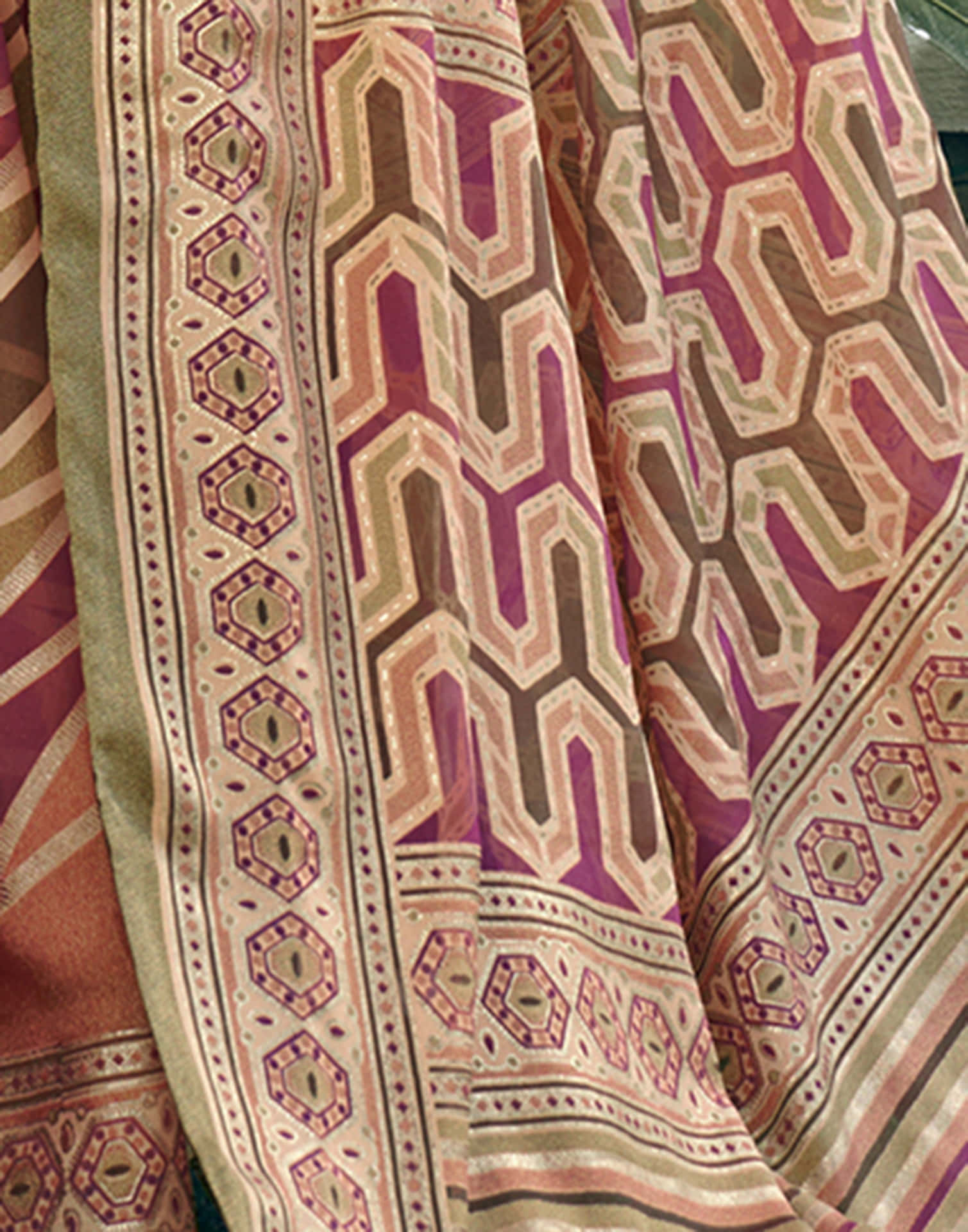 Olive Green Georgette Laheriya Printed Saree