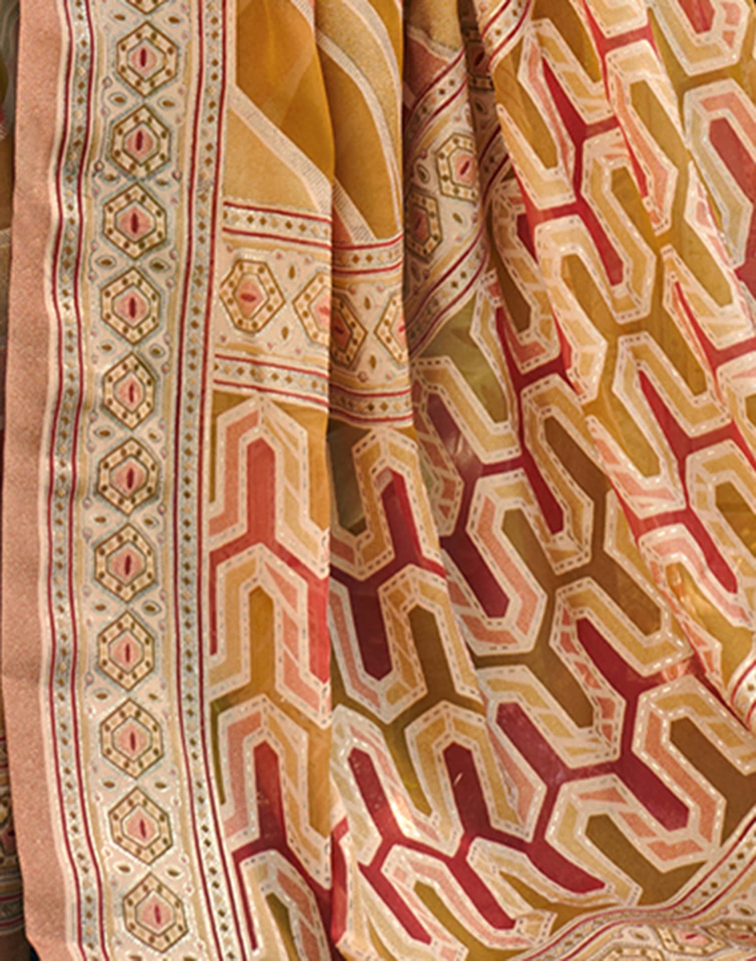 Brown Georgette Laheriya Printed Saree