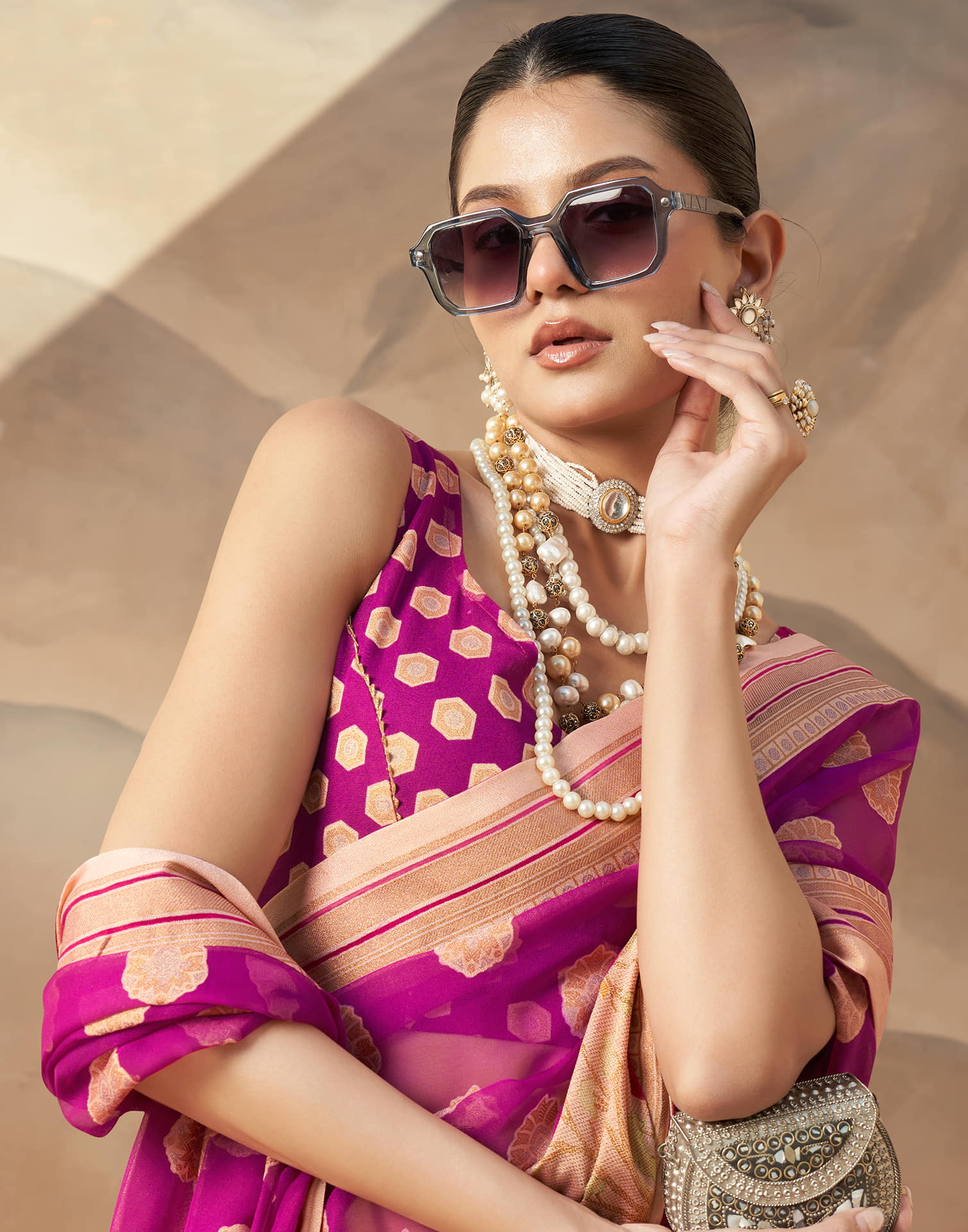 Dark Pink Georgette Weaving Saree
