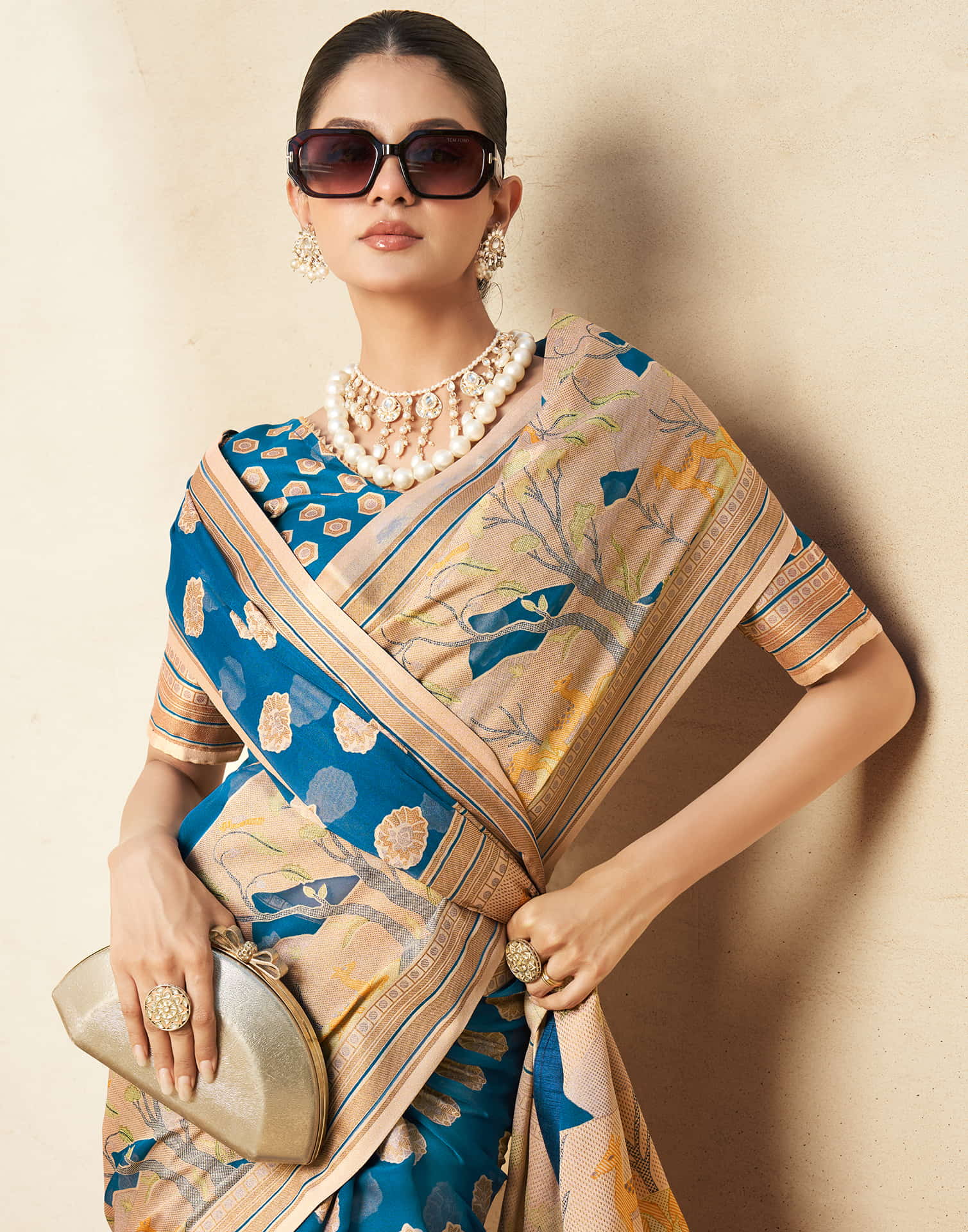 Rama Blue Georgette Weaving Saree