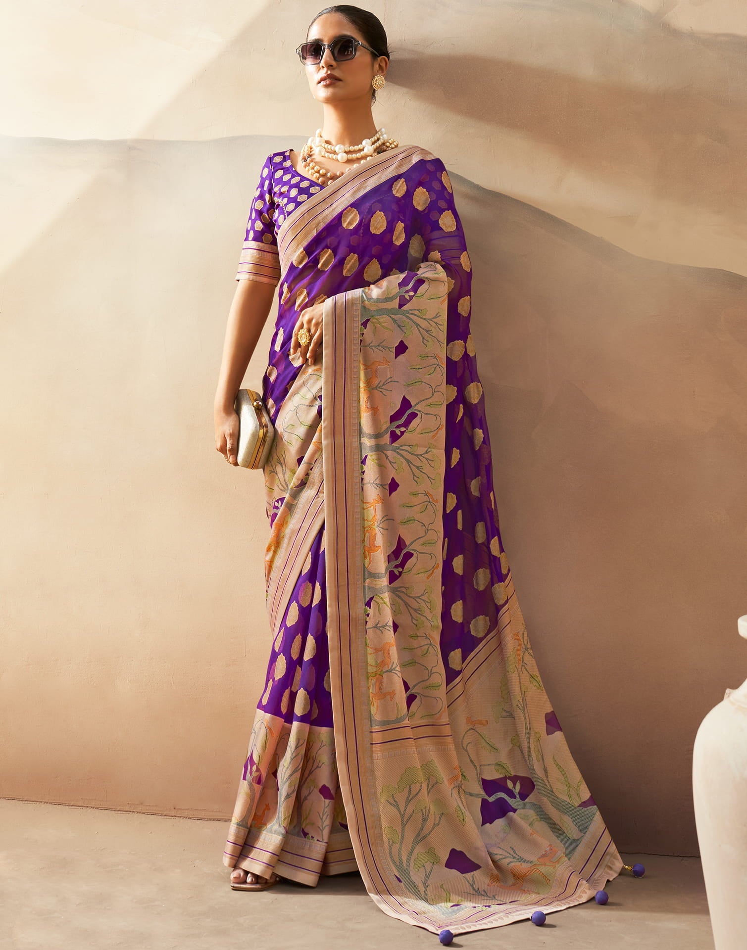Purple Georgette Weaving Saree