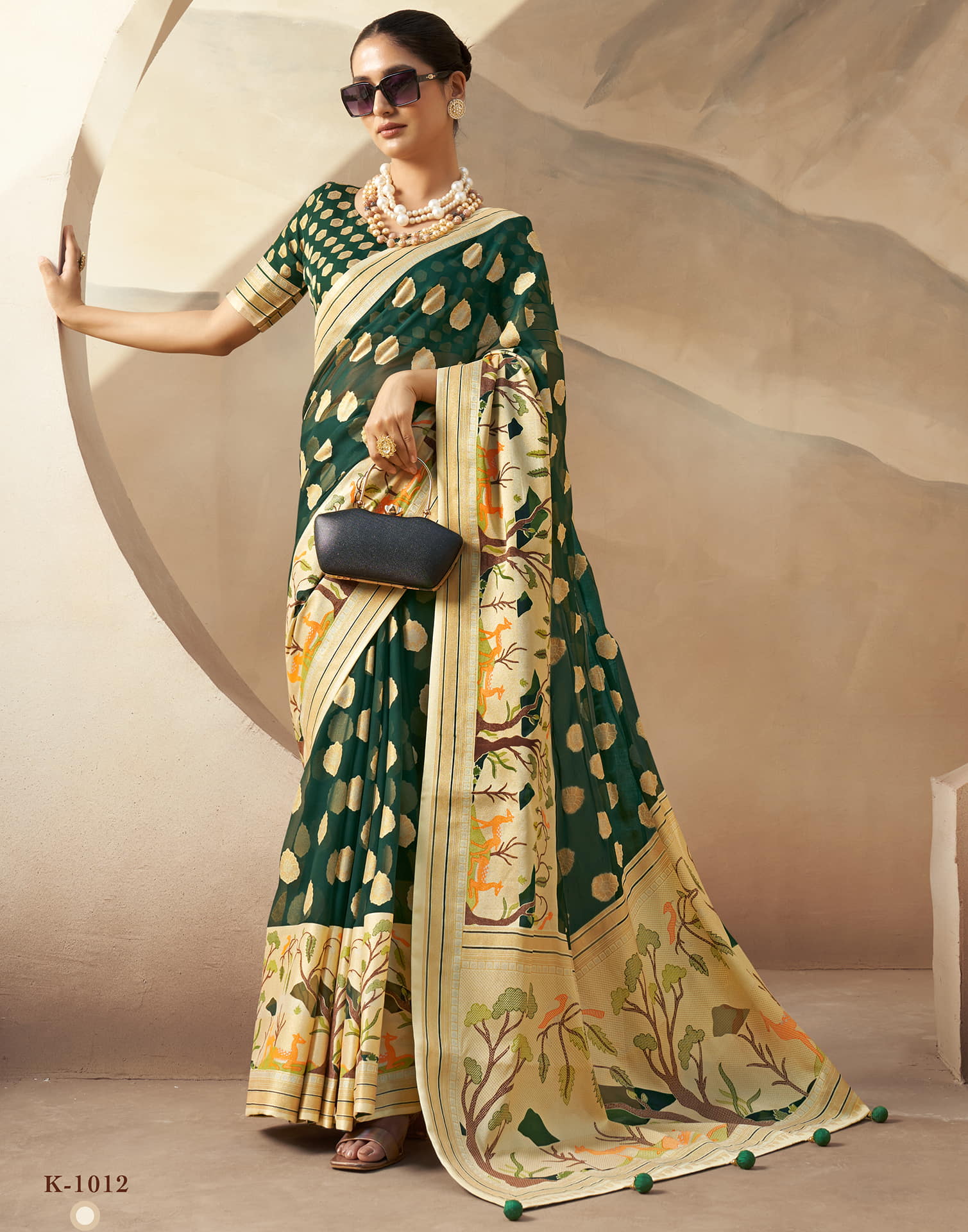Dark Green Georgette Weaving Saree