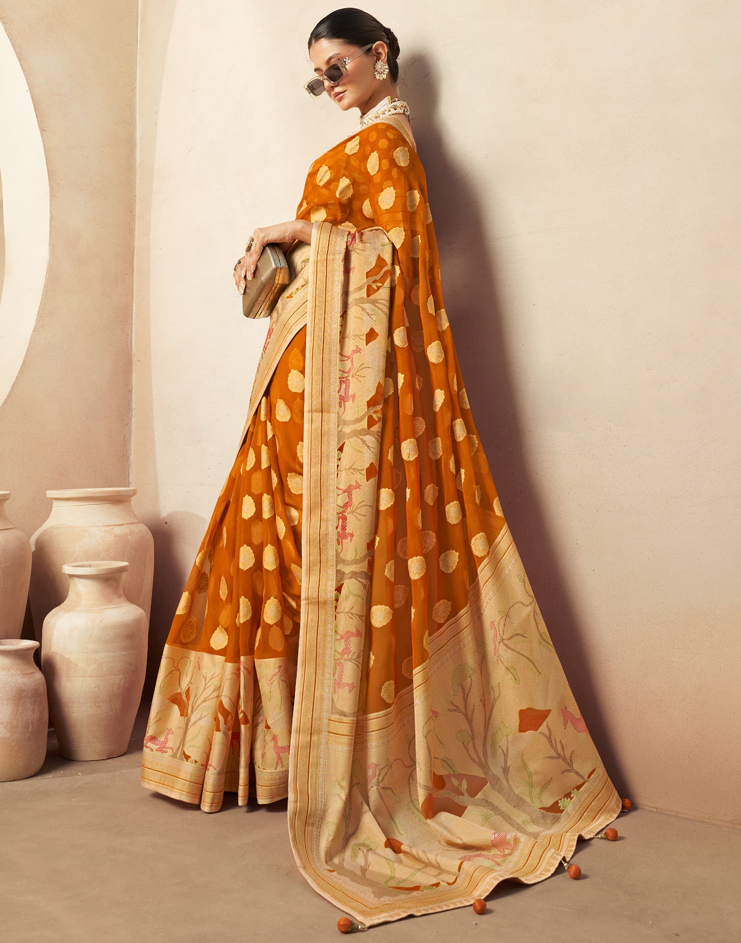 Turmeric Yellow Georgette Weaving Saree