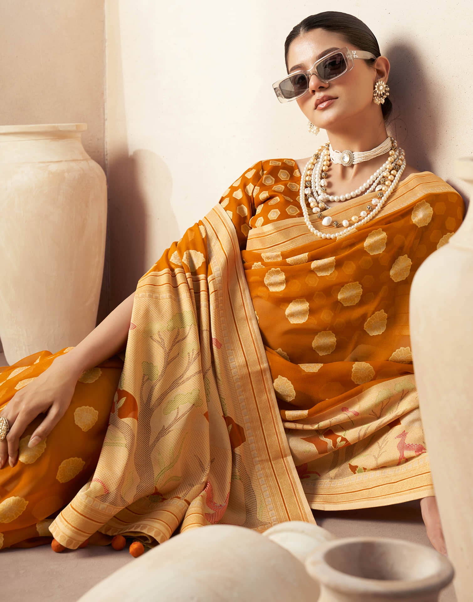 Turmeric Yellow Georgette Weaving Saree