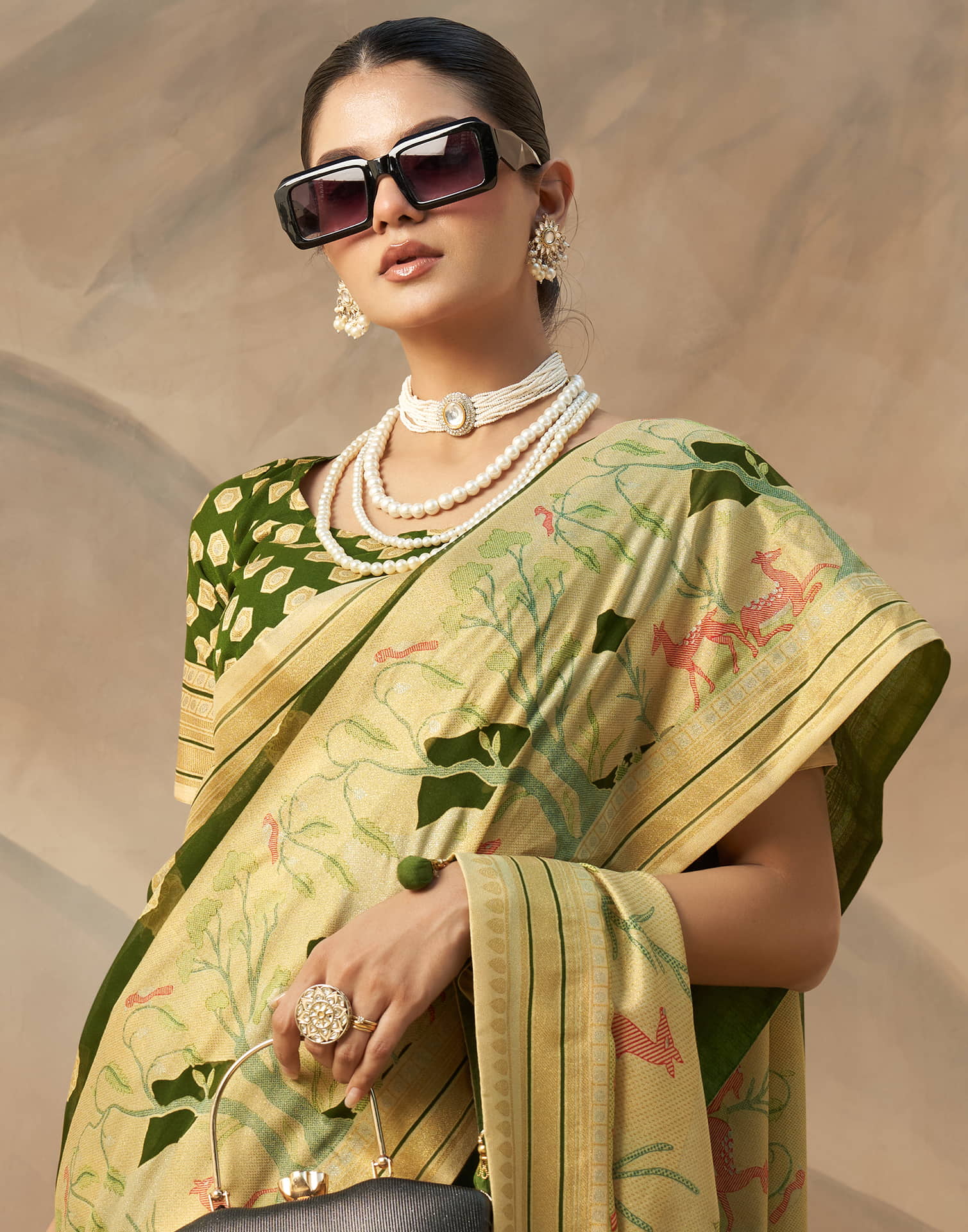 Olive Green Georgette Weaving Saree