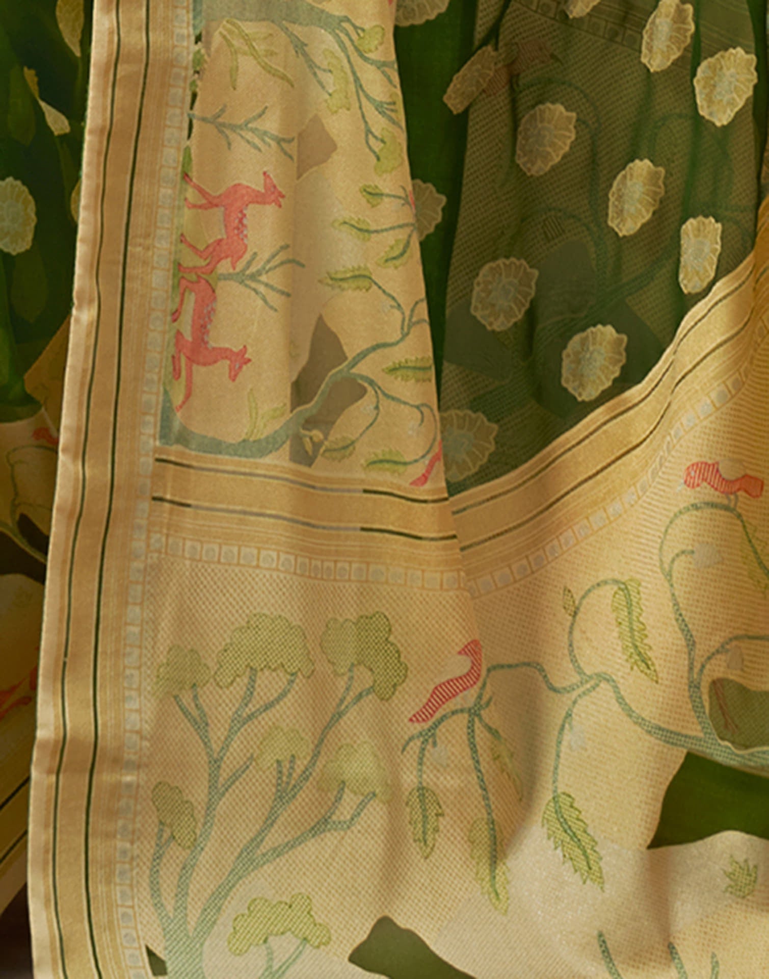Olive Green Georgette Weaving Saree
