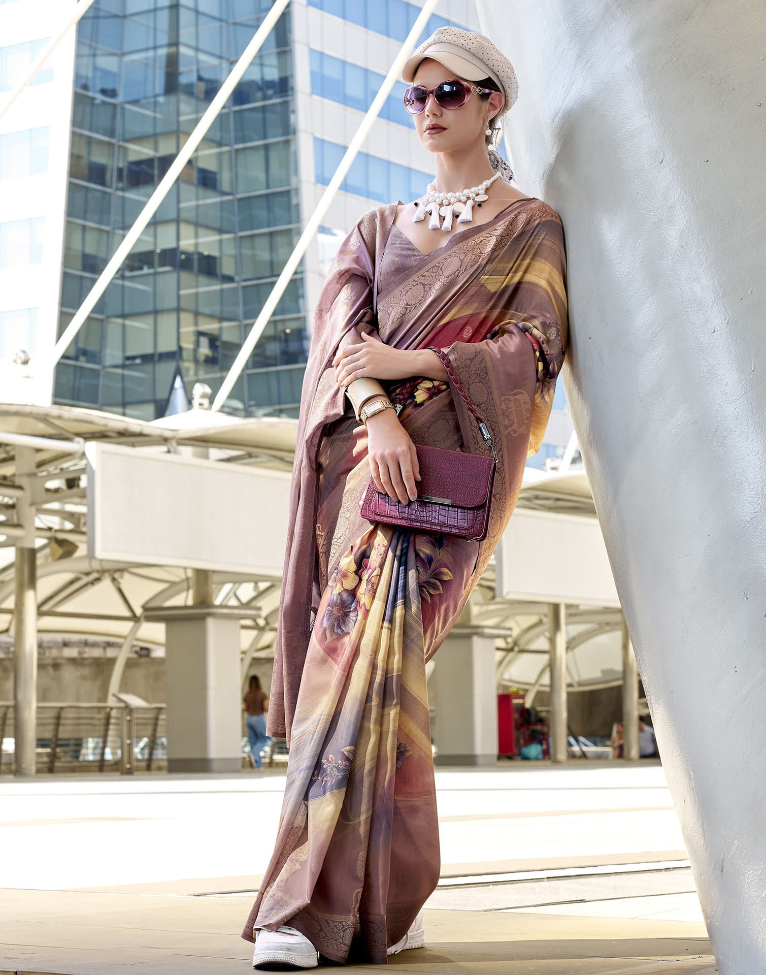 Mauve Silk Printed Weaving Saree