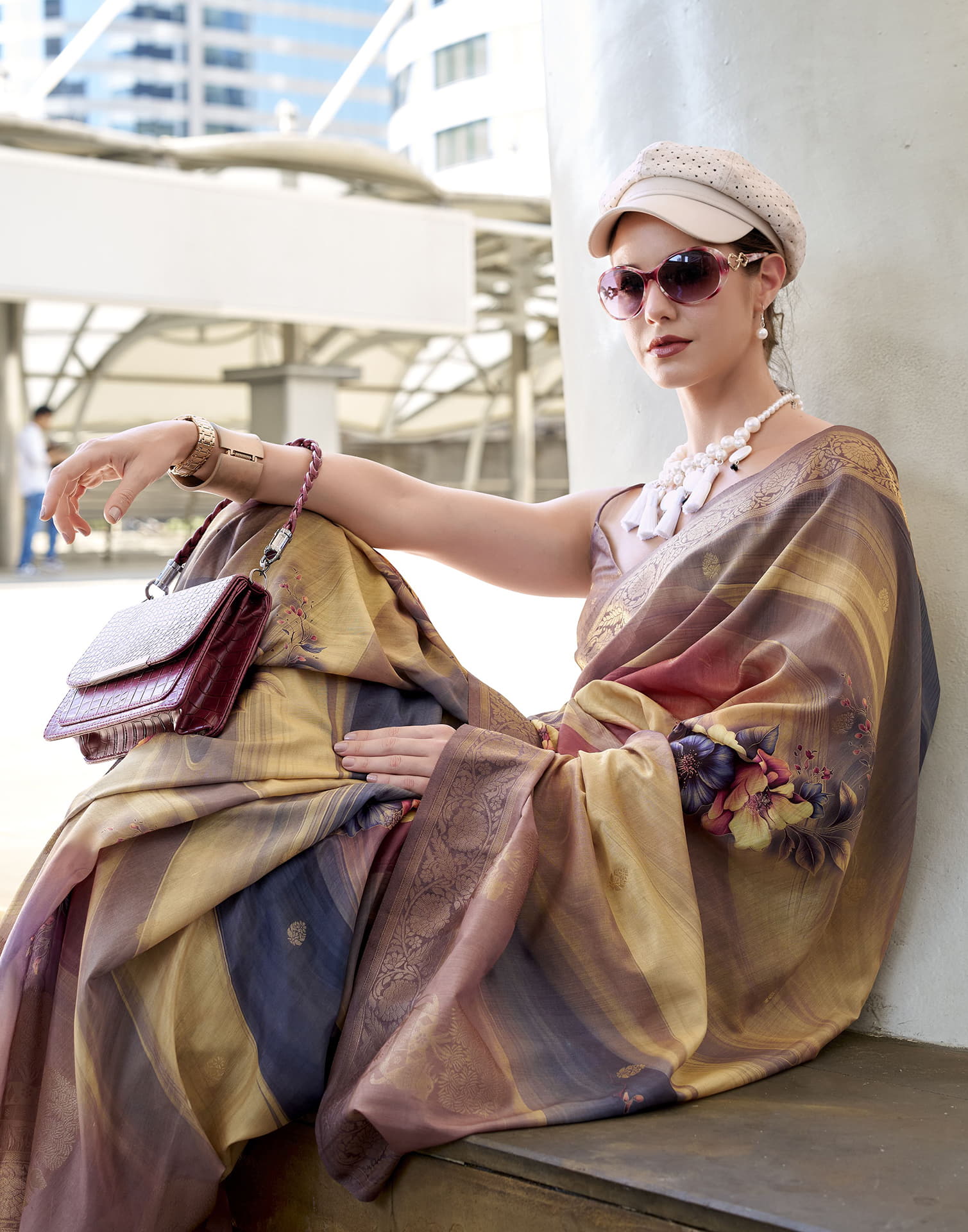 Mauve Silk Printed Weaving Saree