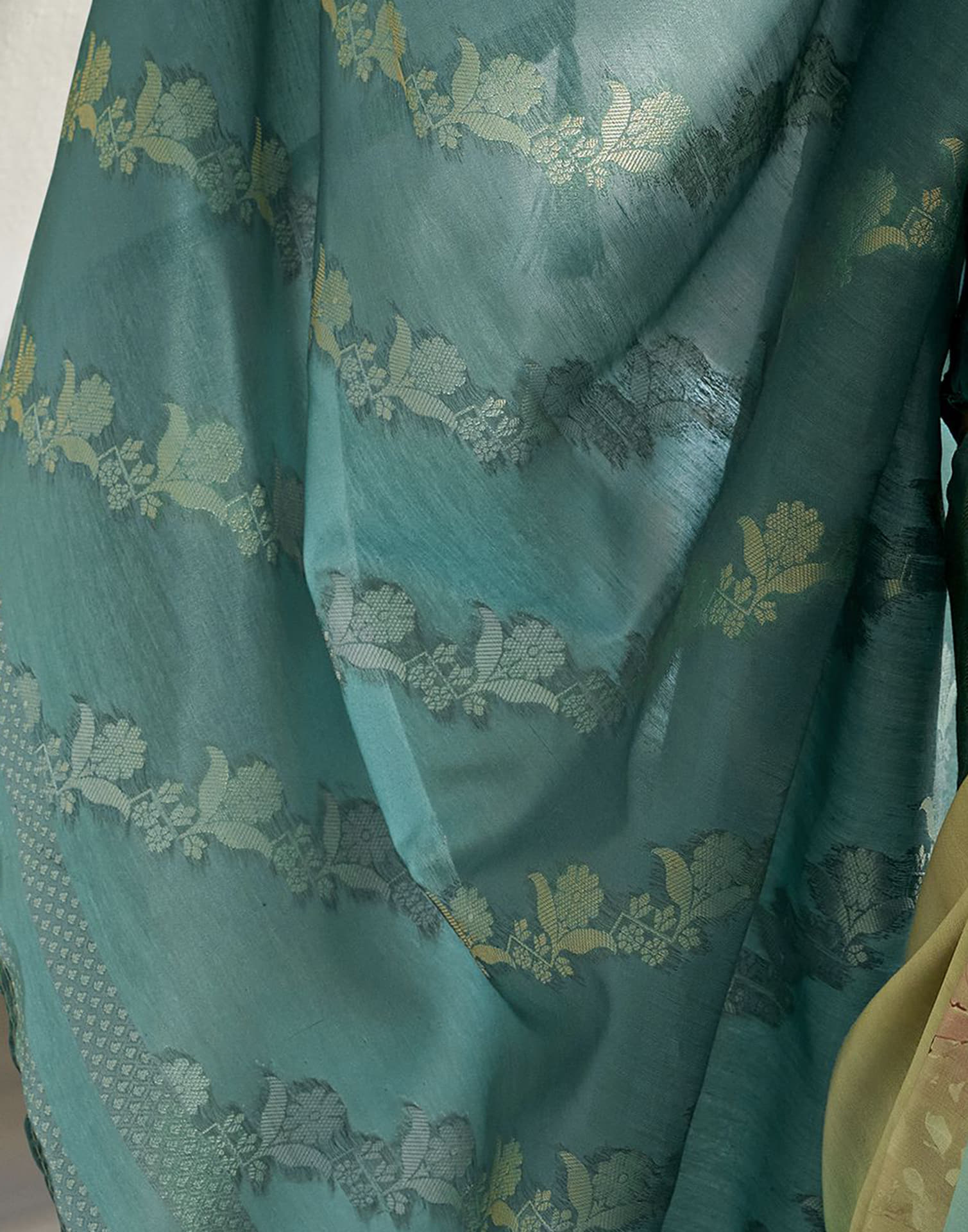 Teal Blue Silk Printed Weaving Saree