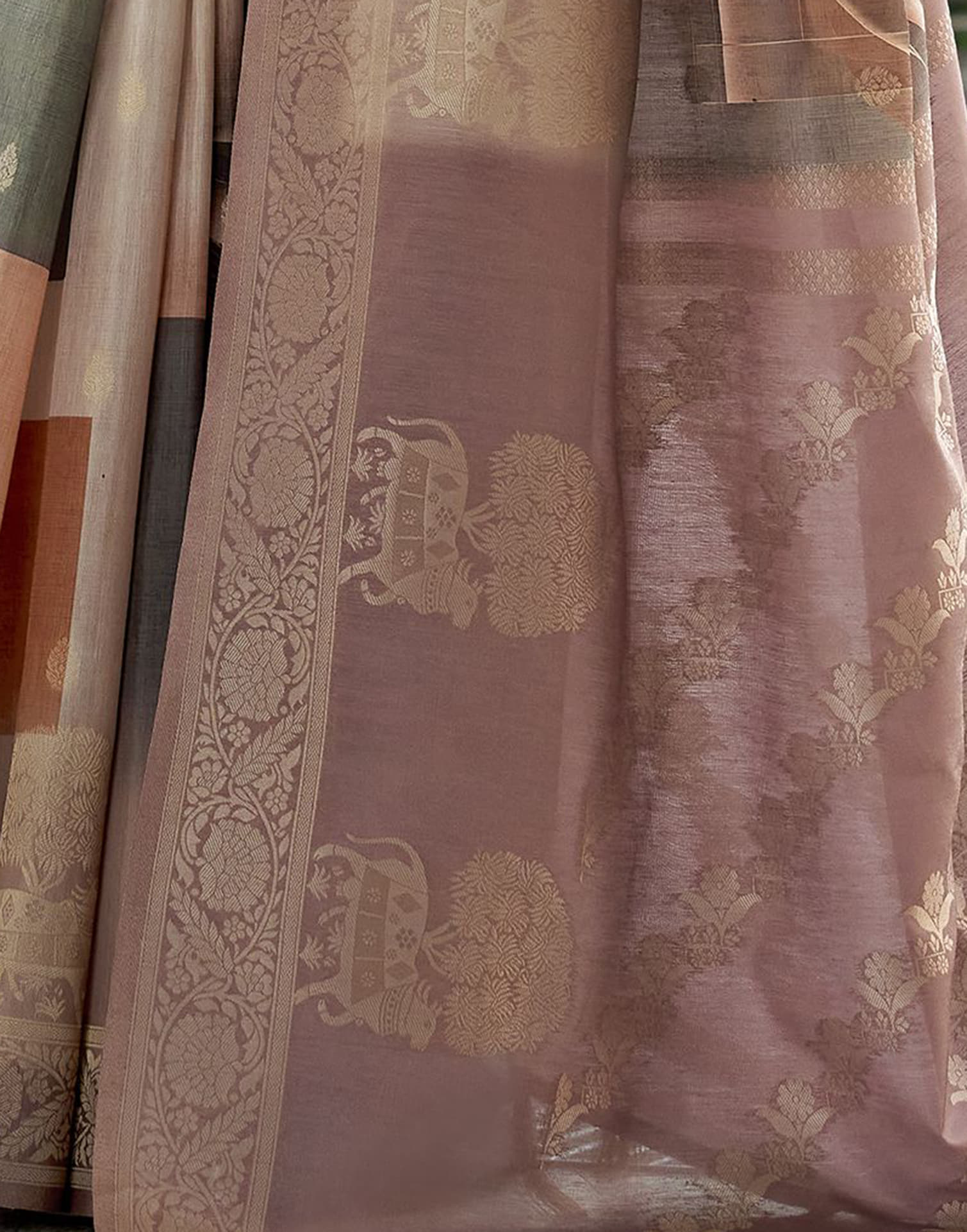 Beige Silk Printed Weaving Saree