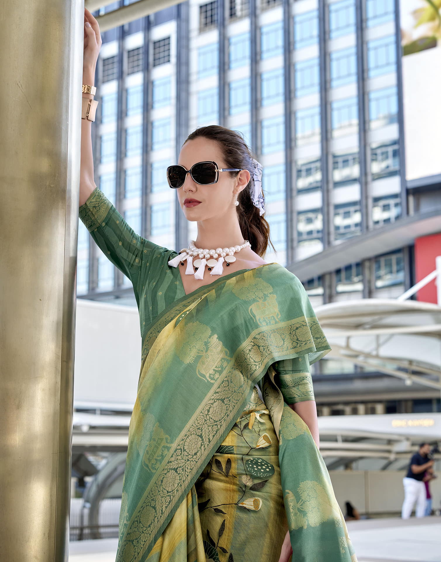 Teal Green Silk Printed Weaving Saree