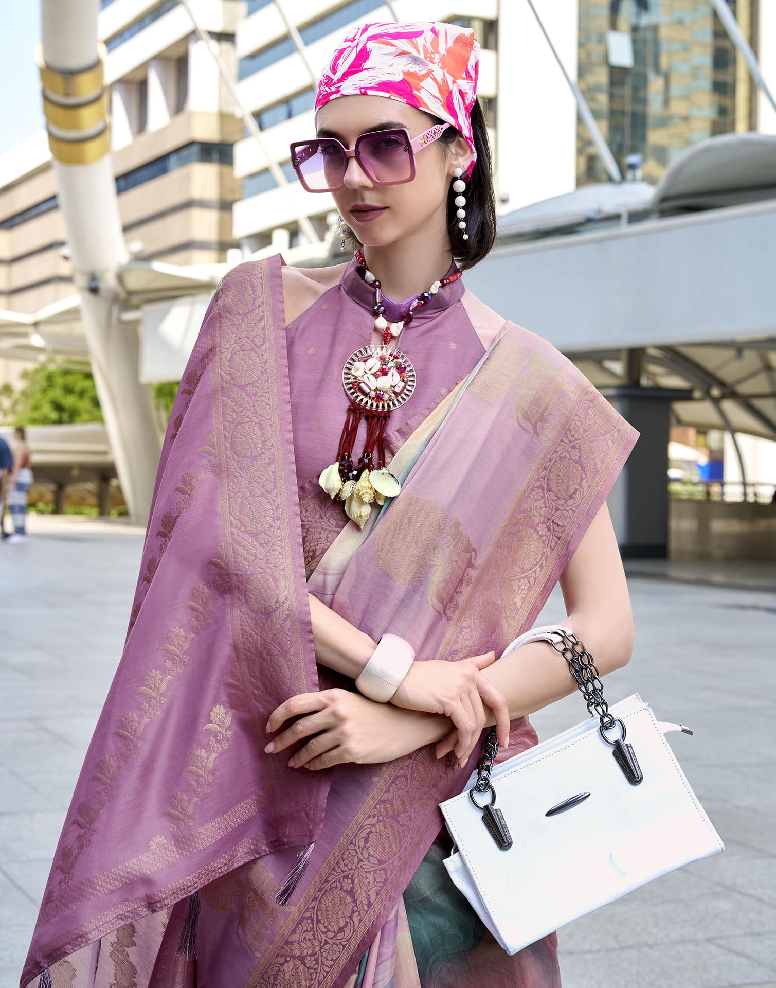 Light Purple Silk Printed Weaving Saree