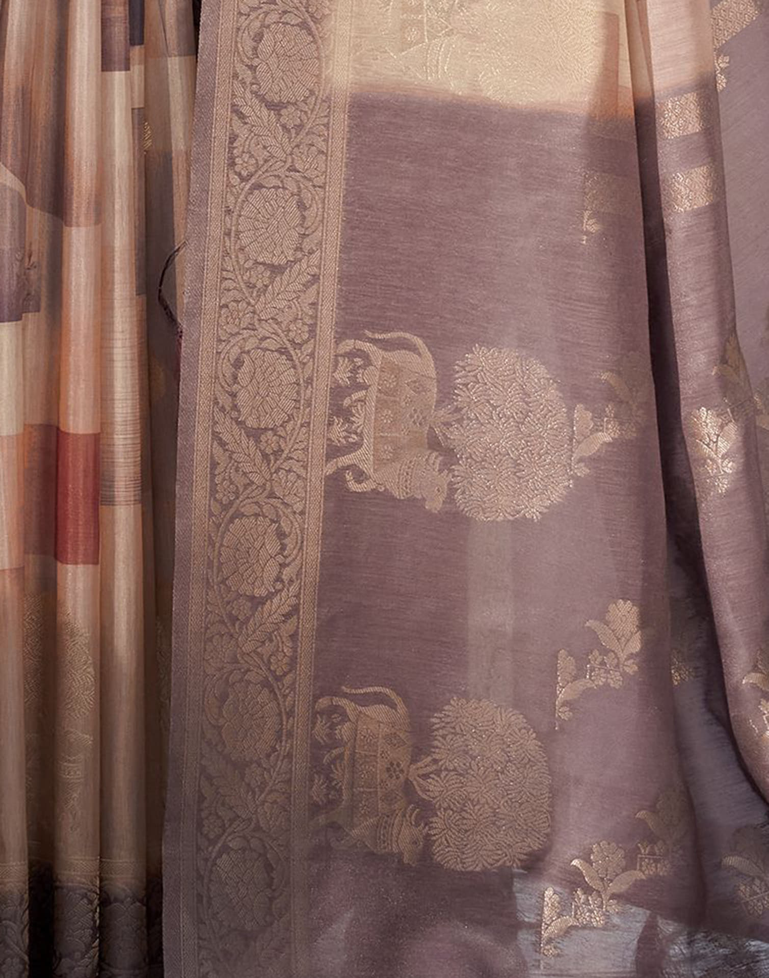Dusty Wine Silk Printed Weaving Saree