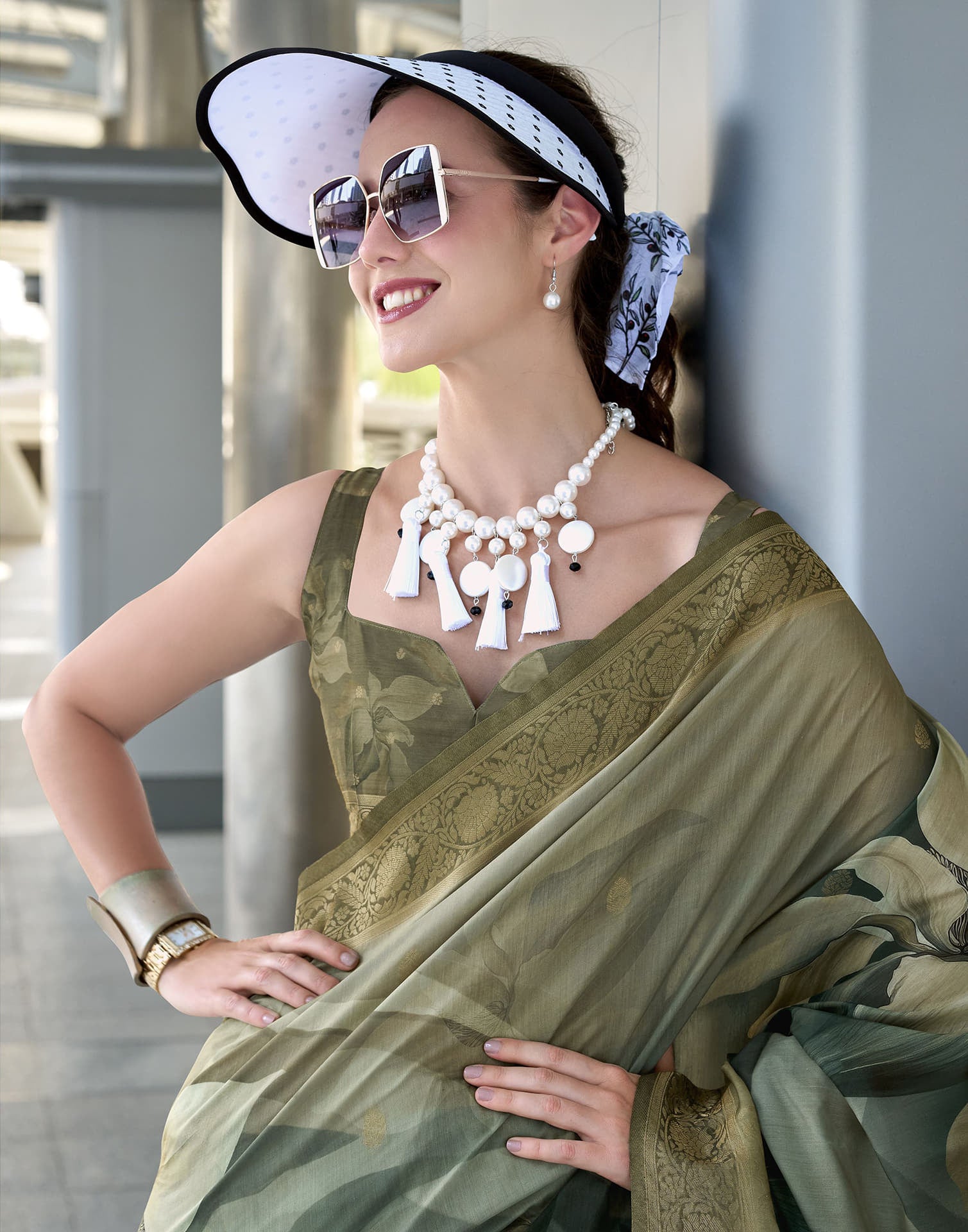 Olive Green Silk Printed Weaving Saree