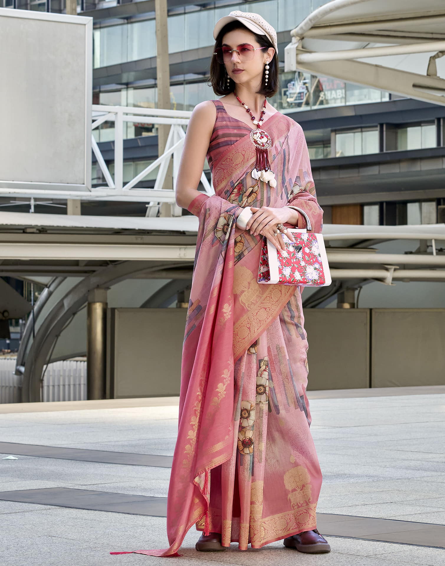 Pink Silk Printed Weaving Saree