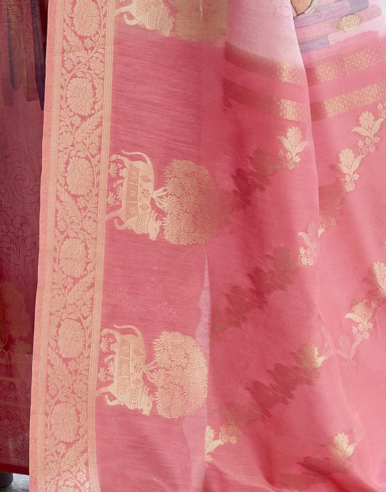 Pink Silk Printed Weaving Saree