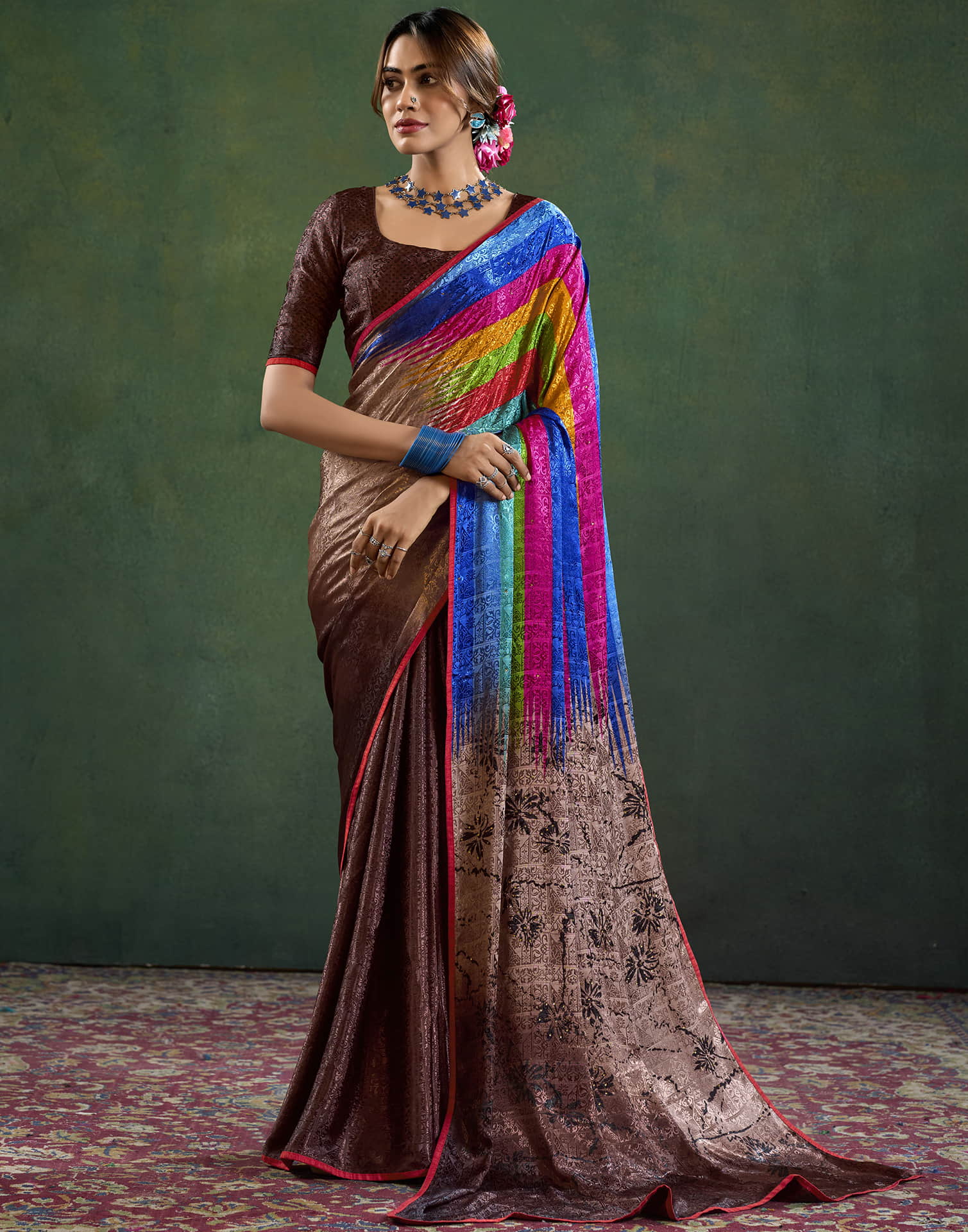 Brown Silk Woven Banarasi Saree