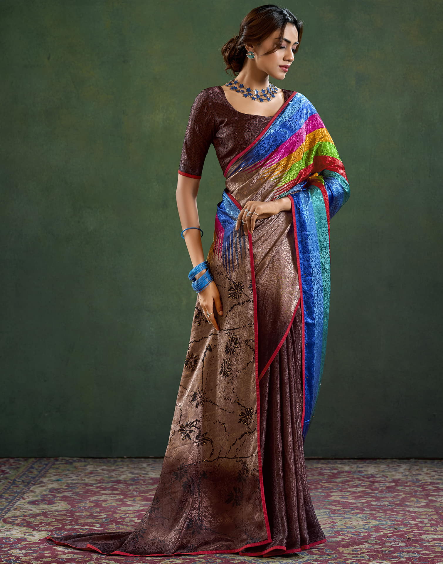 Brown Silk Woven Banarasi Saree