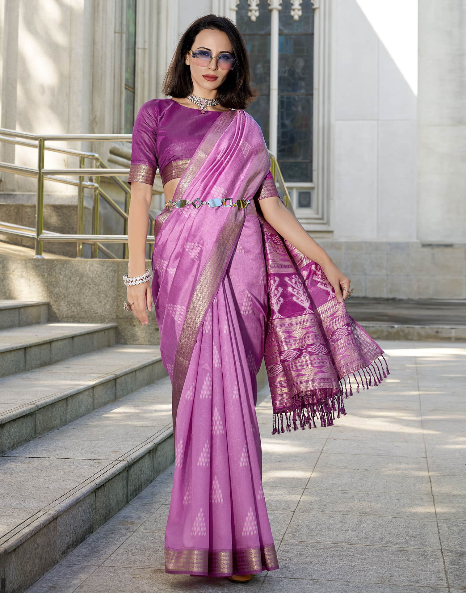 Purple Silk Ikkat Woven Saree