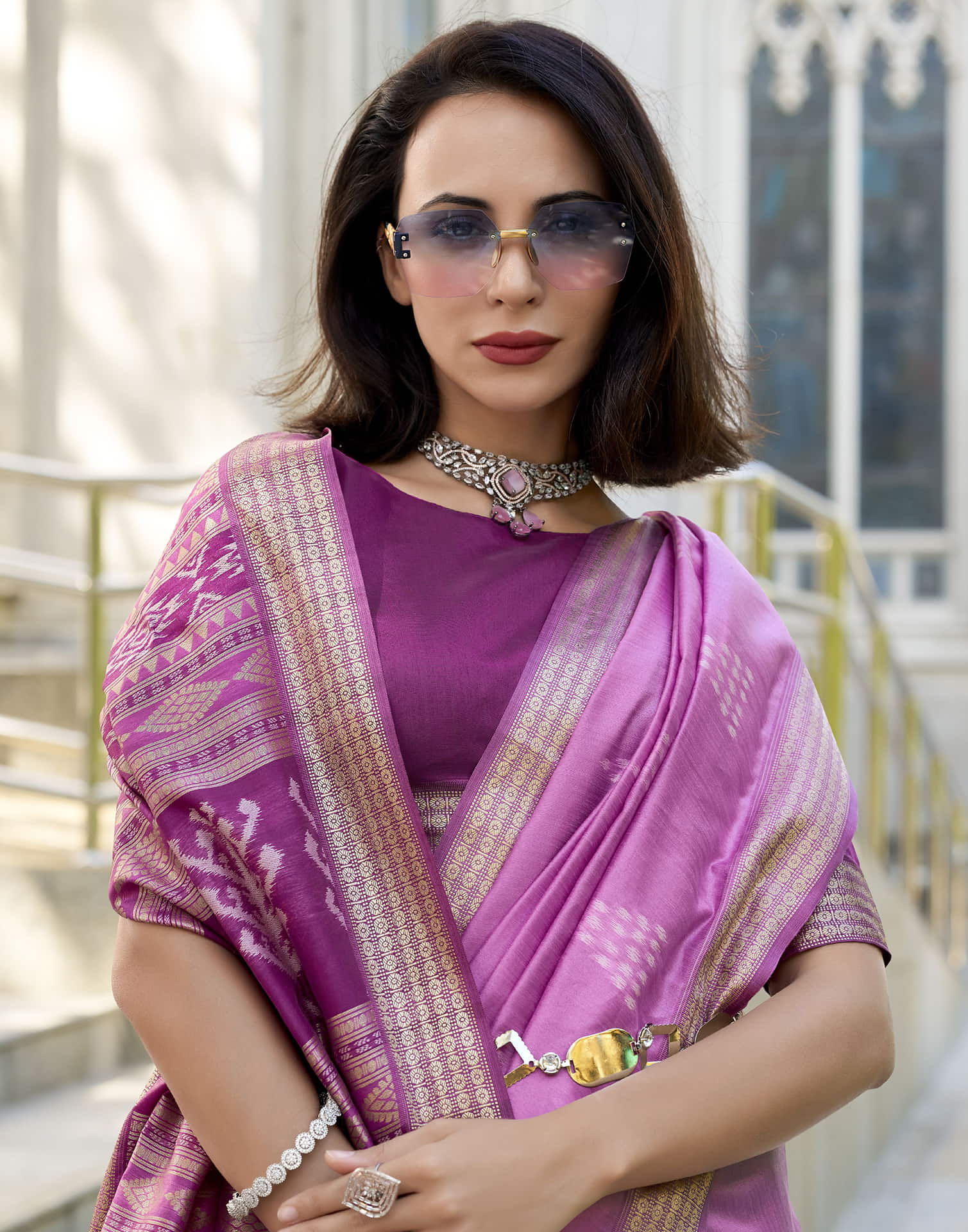 Purple Silk Ikkat Woven Saree