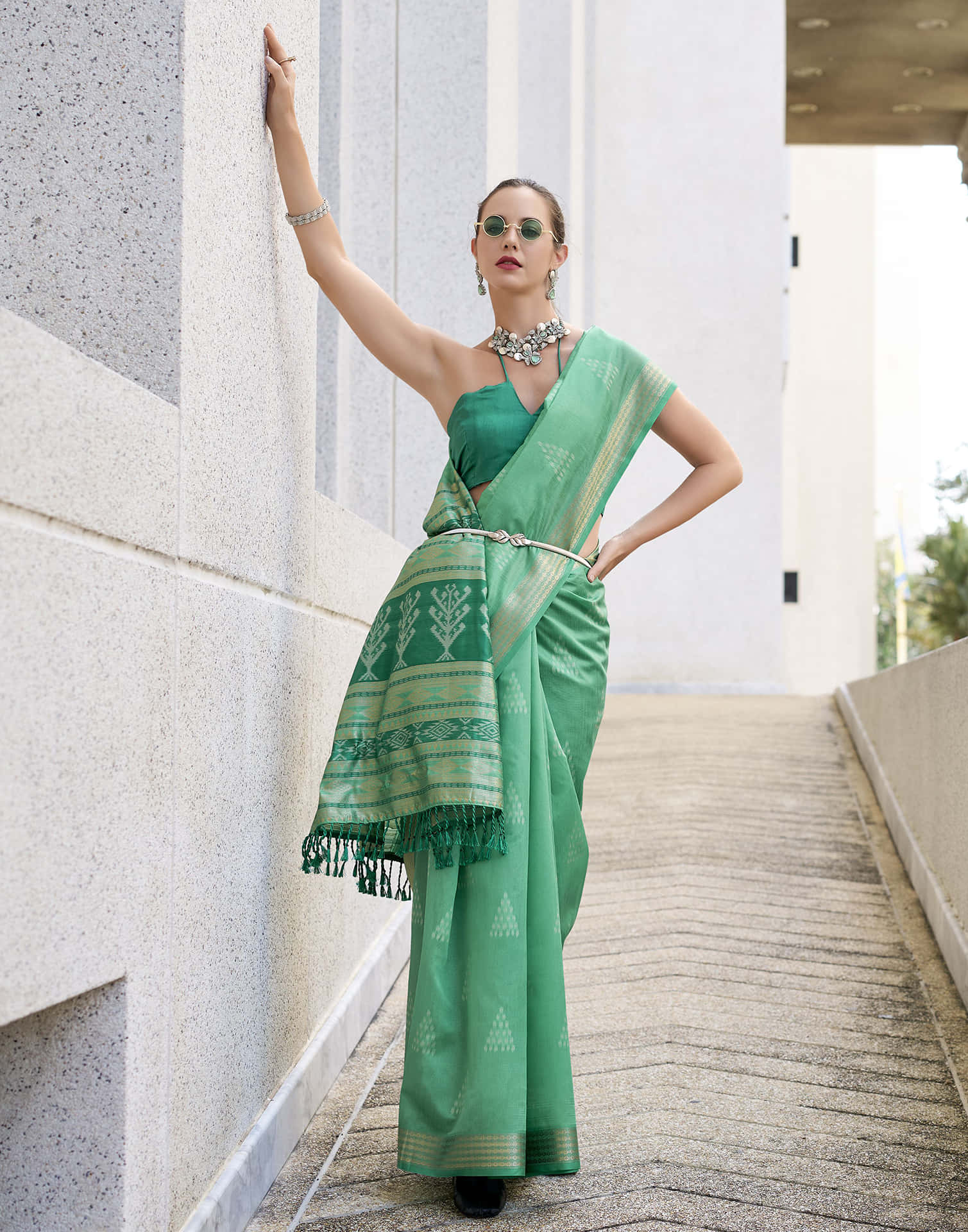 Sea Green Silk Ikkat Woven Saree