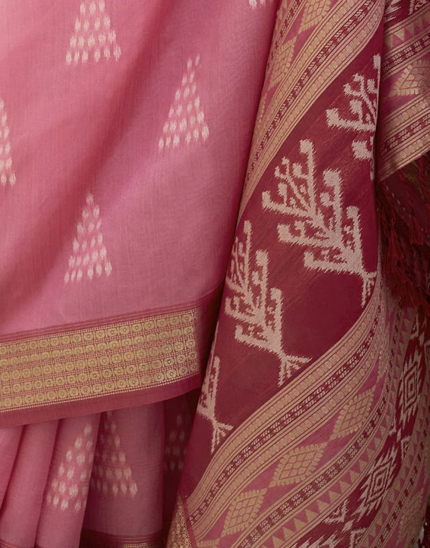 Pink Silk Ikkat Woven Saree