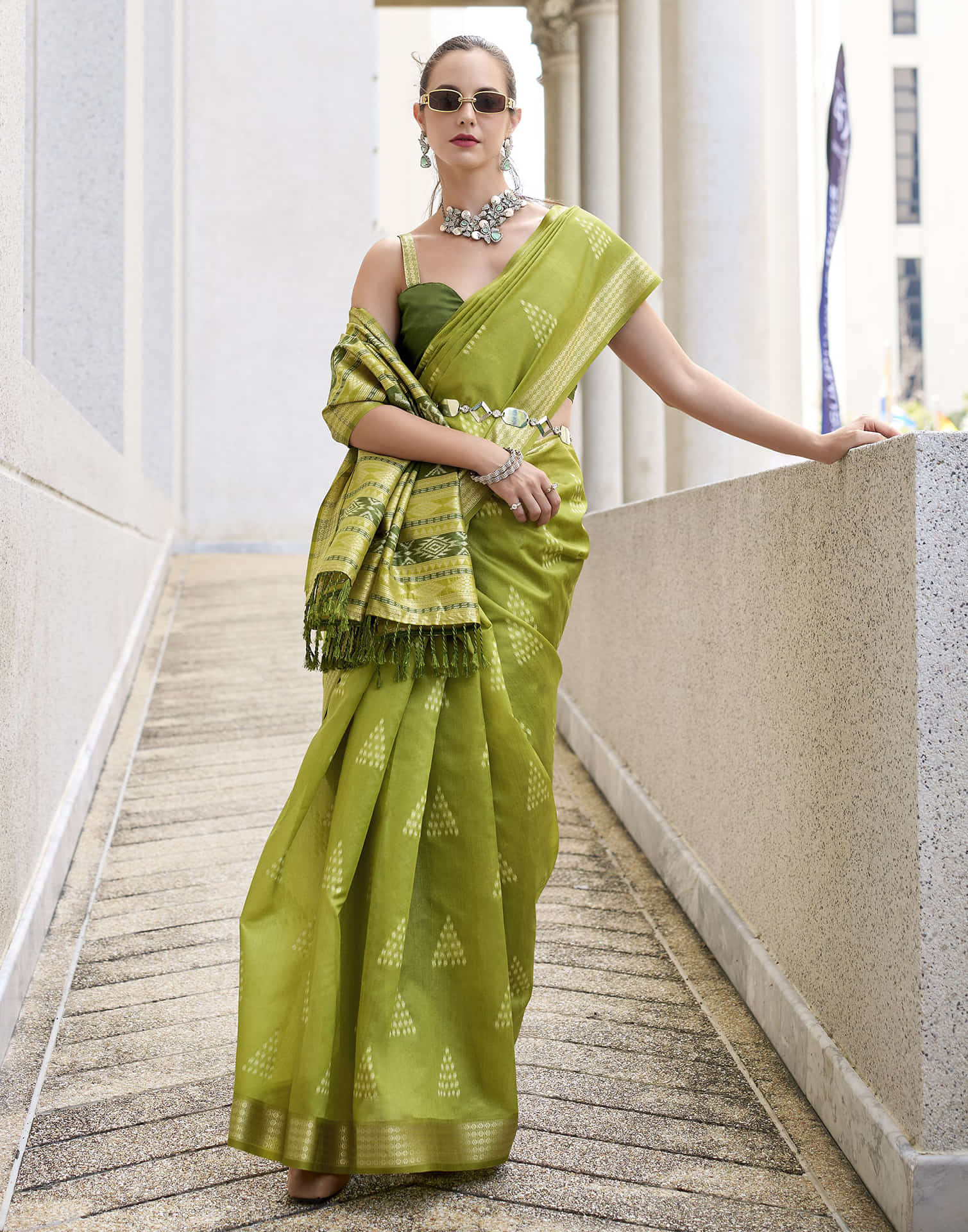 Parrot Green Silk Ikkat Woven Saree