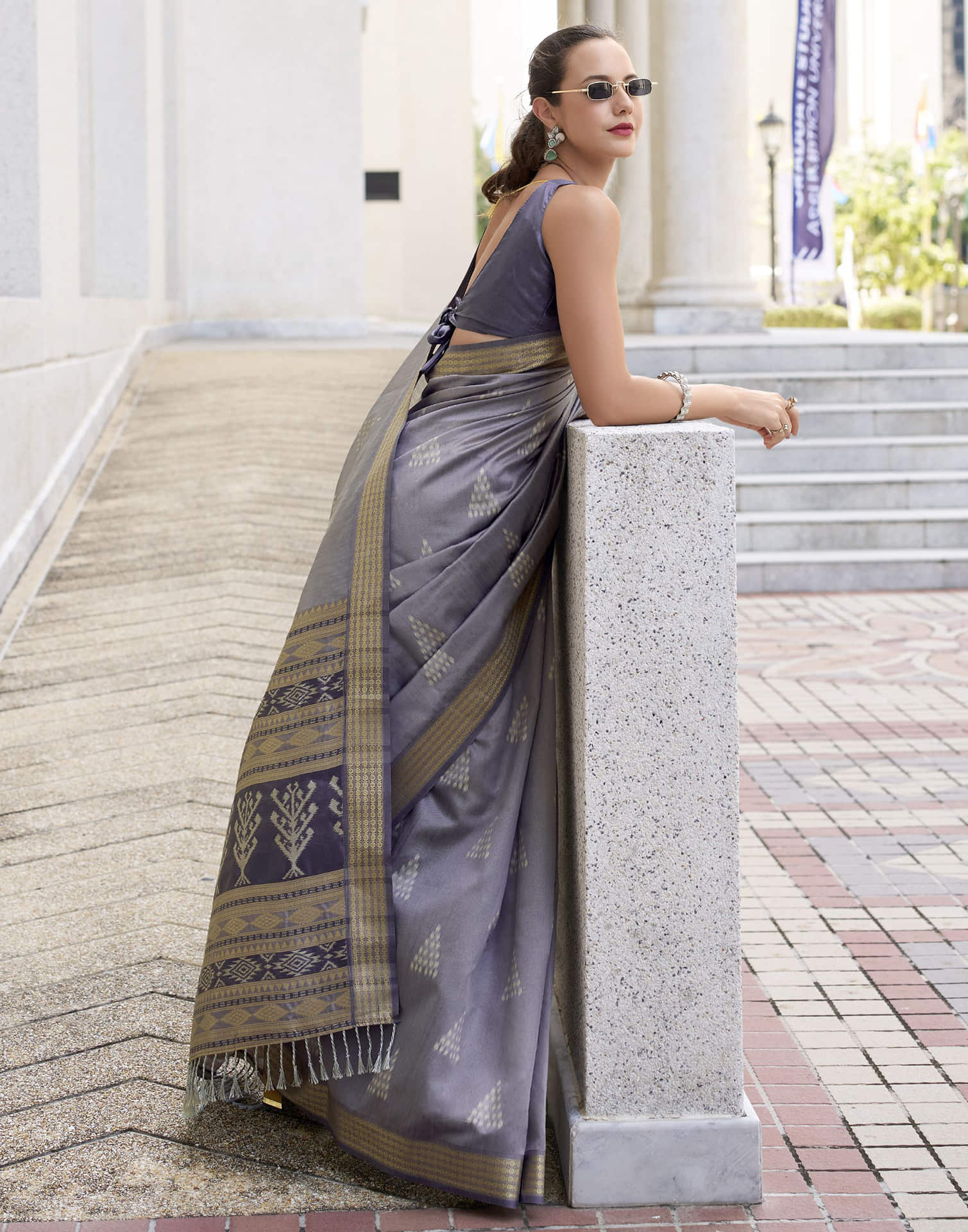 Grey Silk Ikkat Woven Saree