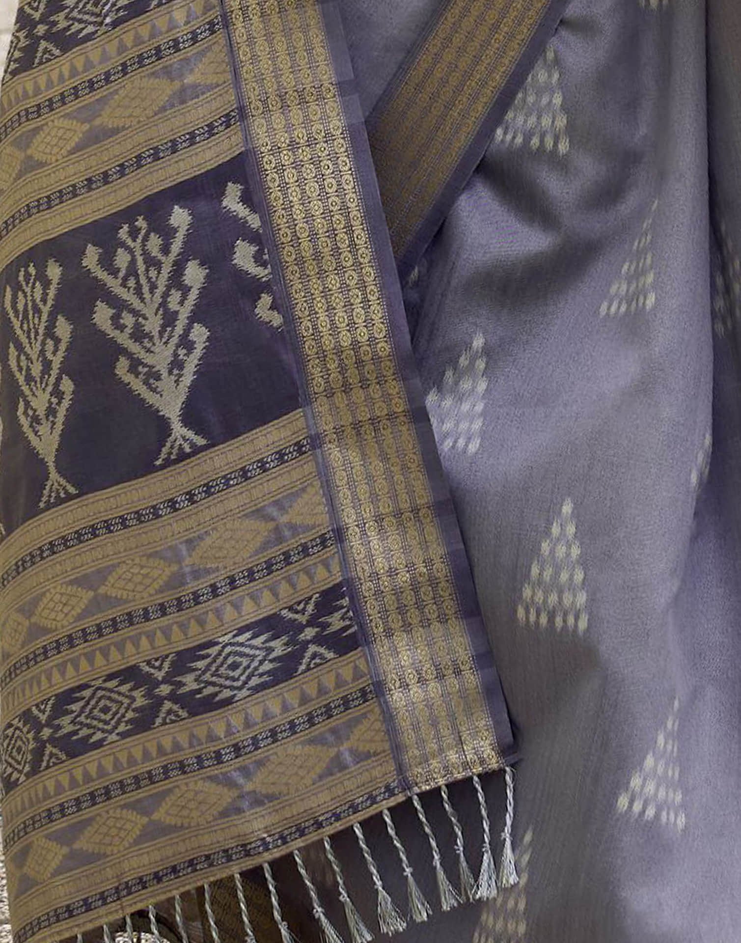 Grey Silk Ikkat Woven Saree