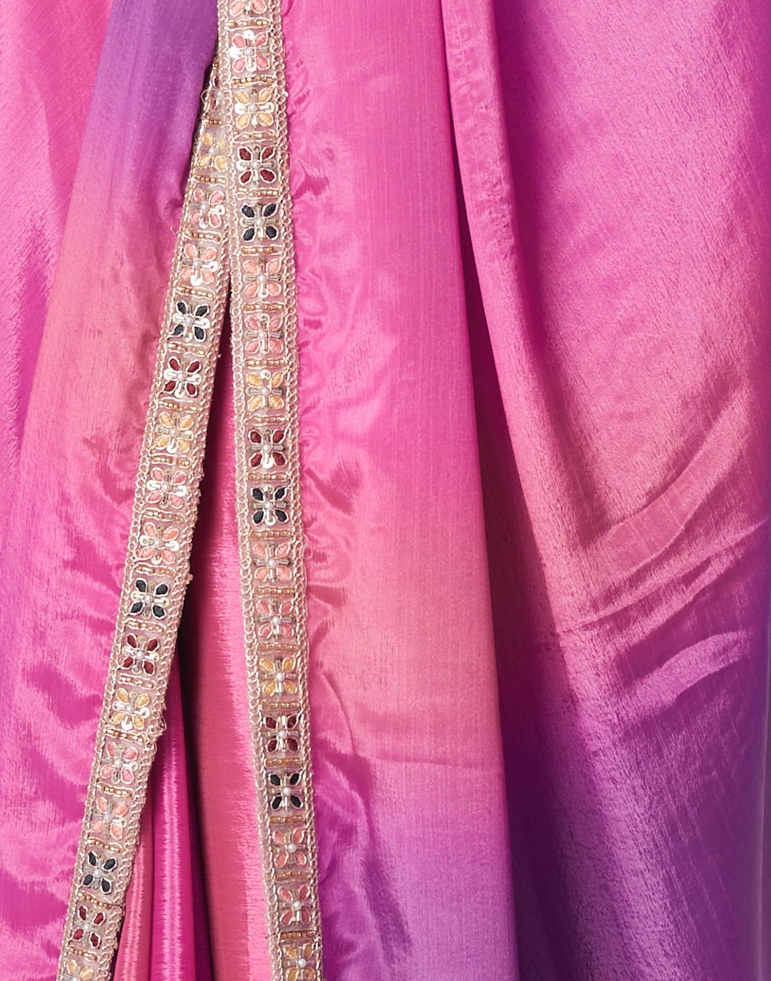 Pink Chinnon Lace Solid Saree